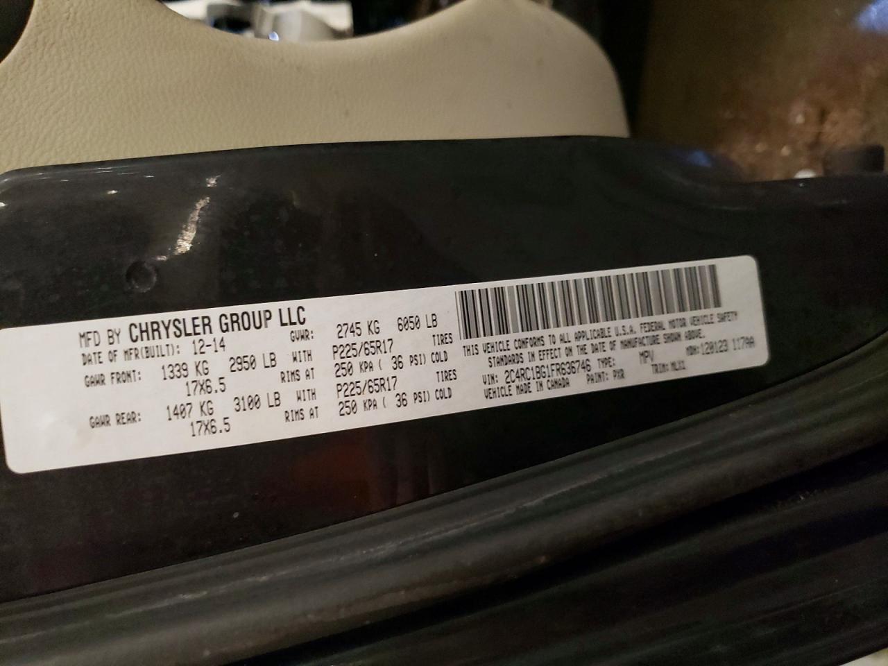 2015 Chrysler Town & Country Touring Black vin: 2C4RC1BG1FR636746