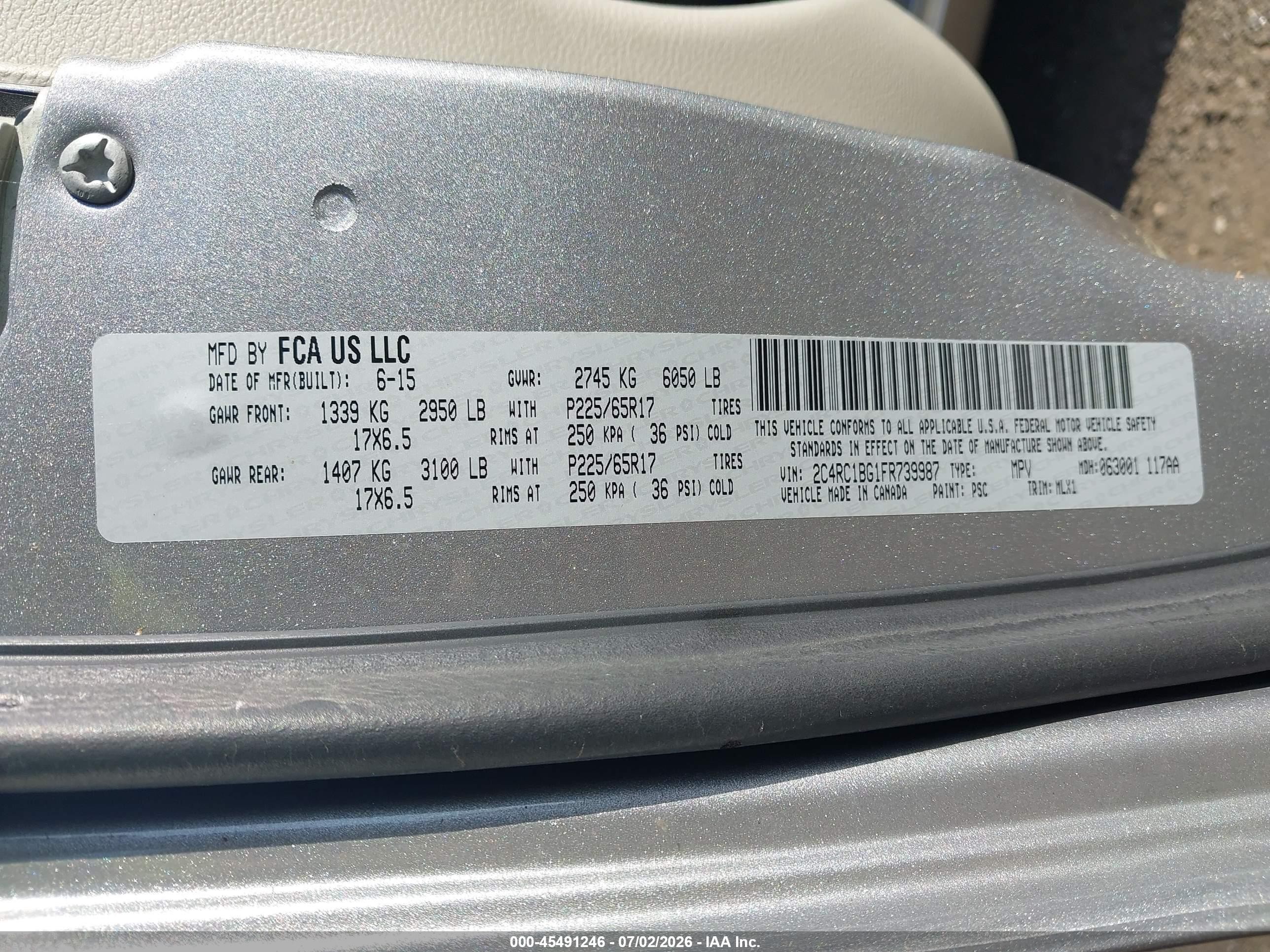 2015 Chrysler Town & Country Touring Silver vin: 2C4RC1BG1FR739987