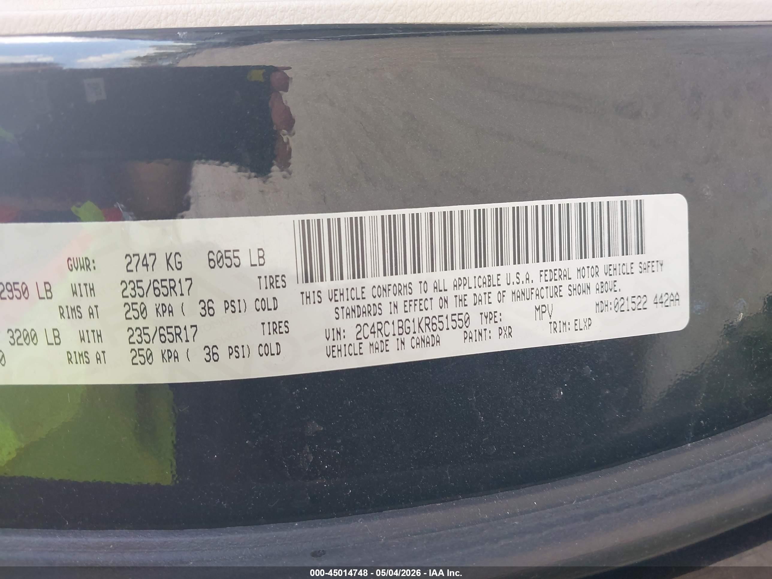 2019 Chrysler Pacifica Touring L Черный vin: 2C4RC1BG1KR651550