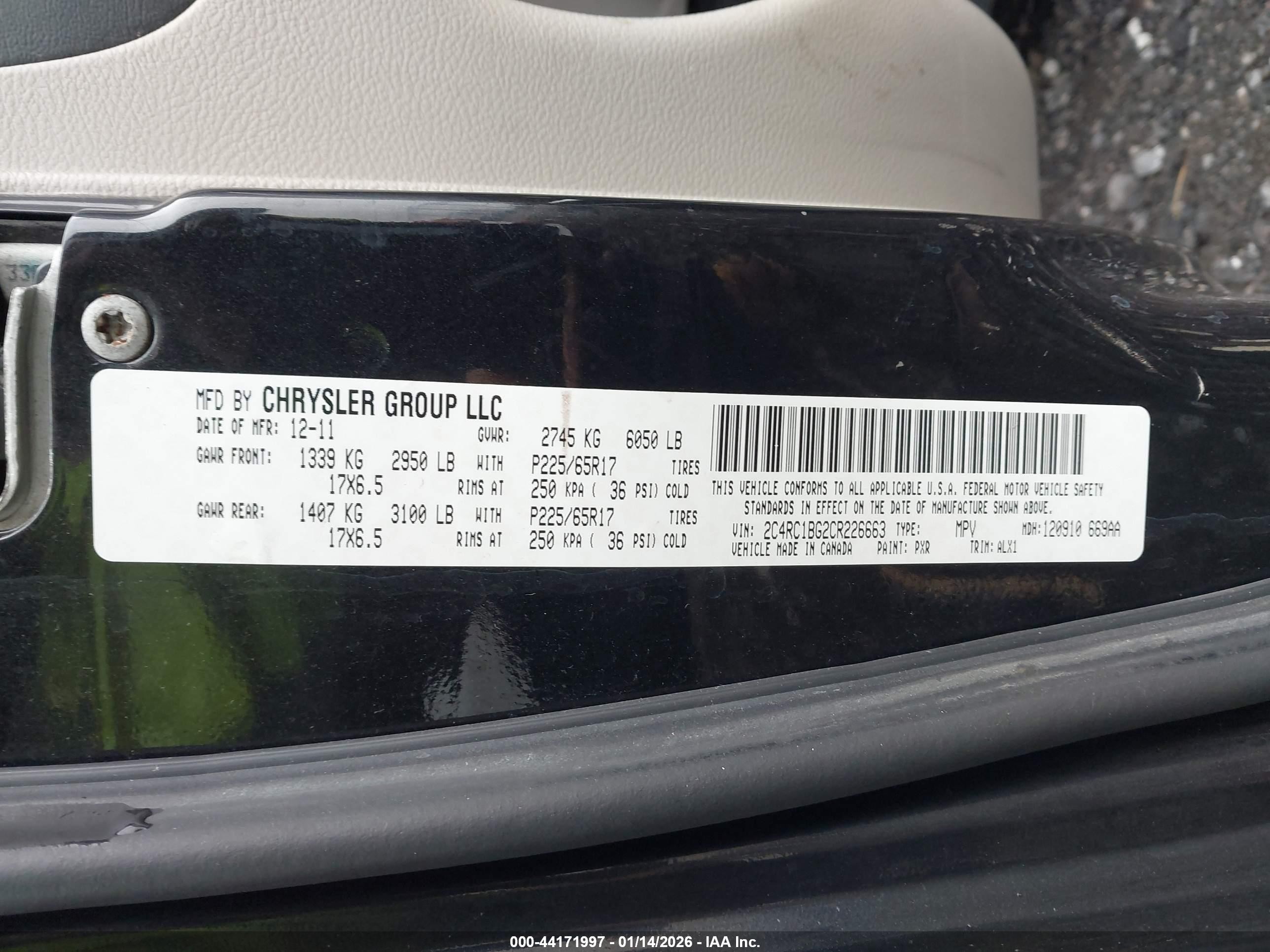 2012 Chrysler Town & Country Touring Black vin: 2C4RC1BG2CR226663