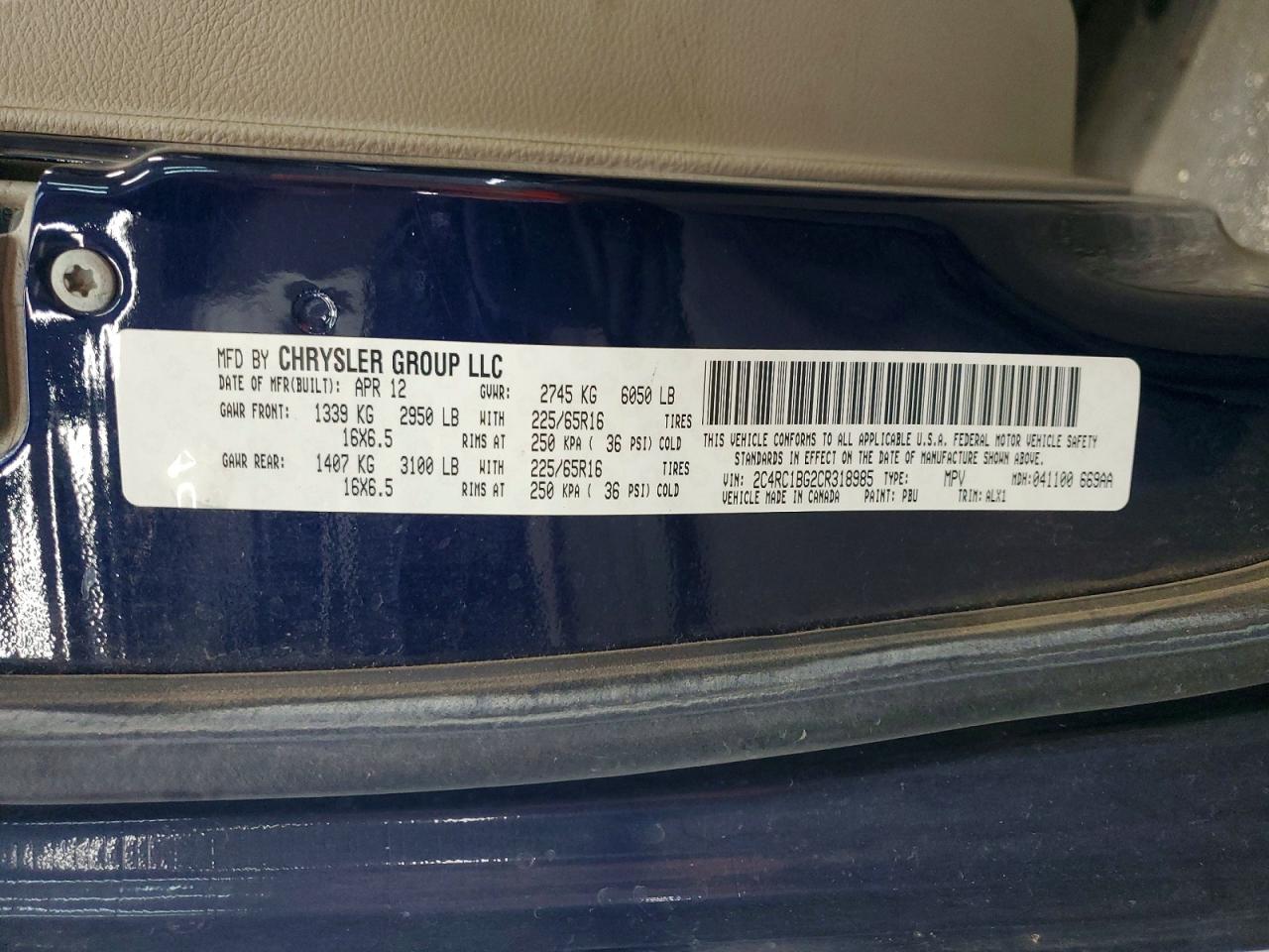 2012 Chrysler Town & Country Touring Синий vin: 2C4RC1BG2CR318985