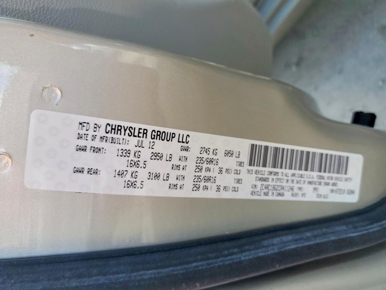 2012 Chrysler Town & Country Touring Beige vin: 2C4RC1BG2CR411246