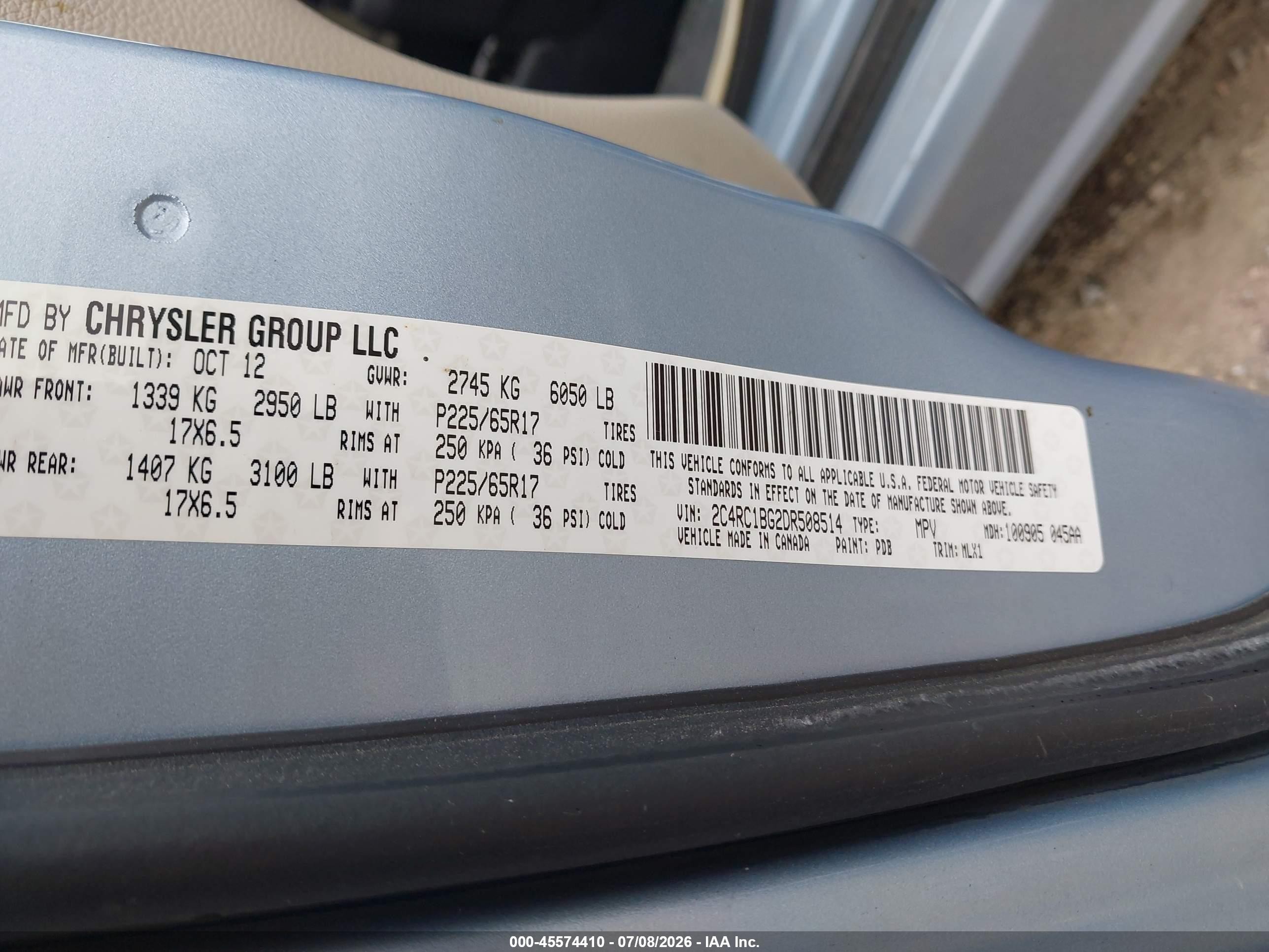 2013 Chrysler Town & Country Touring Blue vin: 2C4RC1BG2DR508514