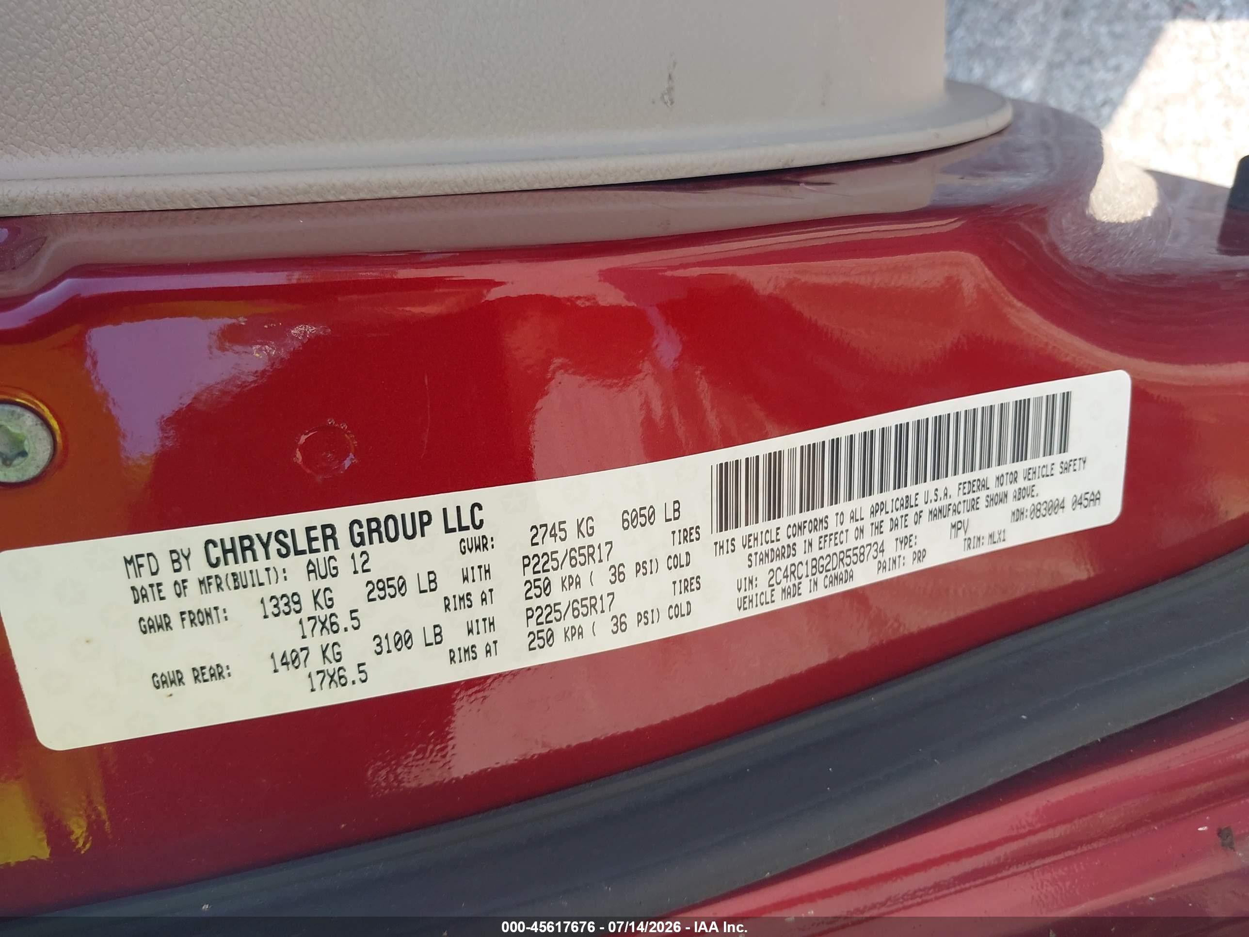 2013 Chrysler Town & Country Touring Burgundy vin: 2C4RC1BG2DR558734