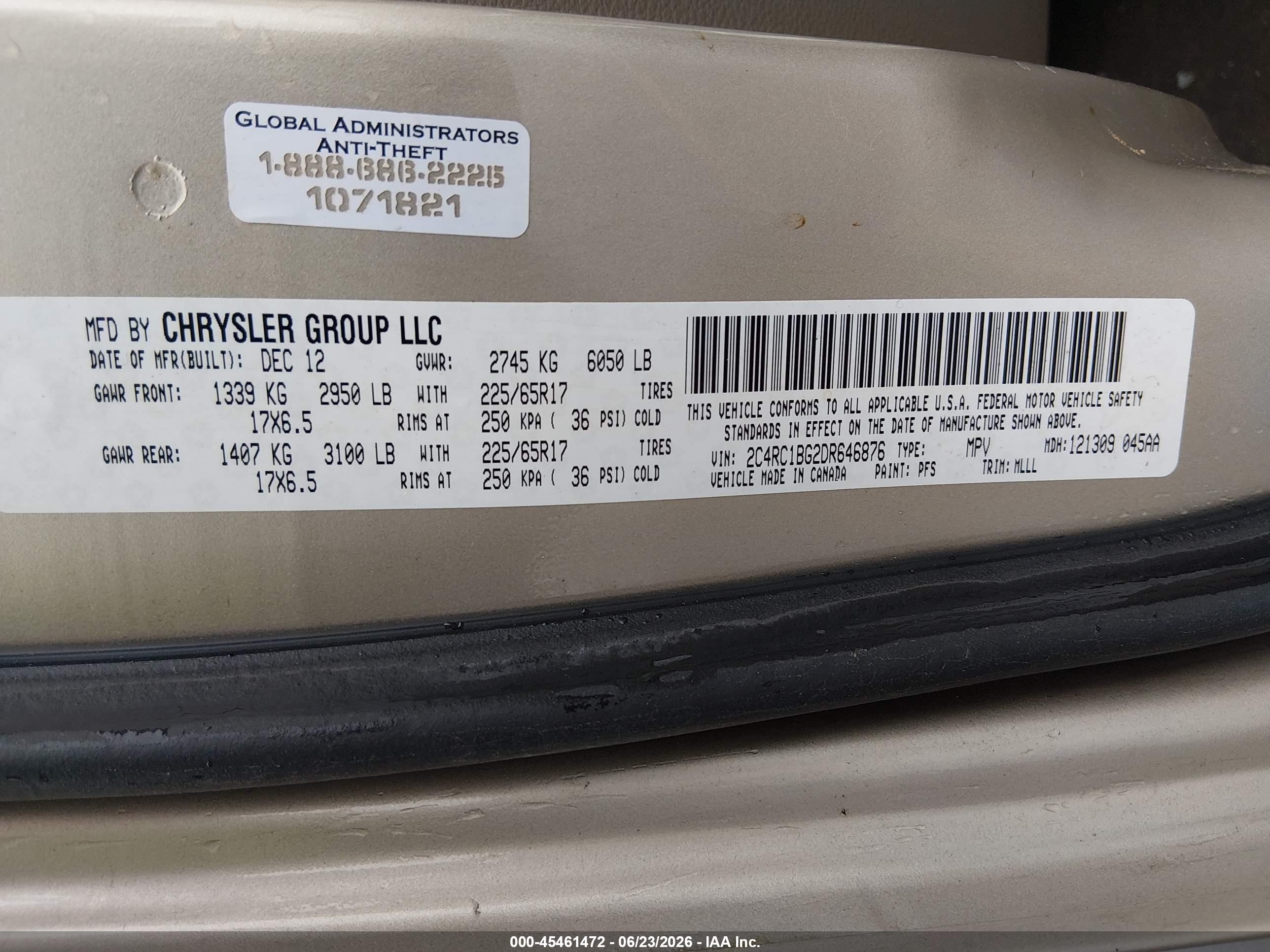 2013 Chrysler Town & Country Touring Gold vin: 2C4RC1BG2DR646876