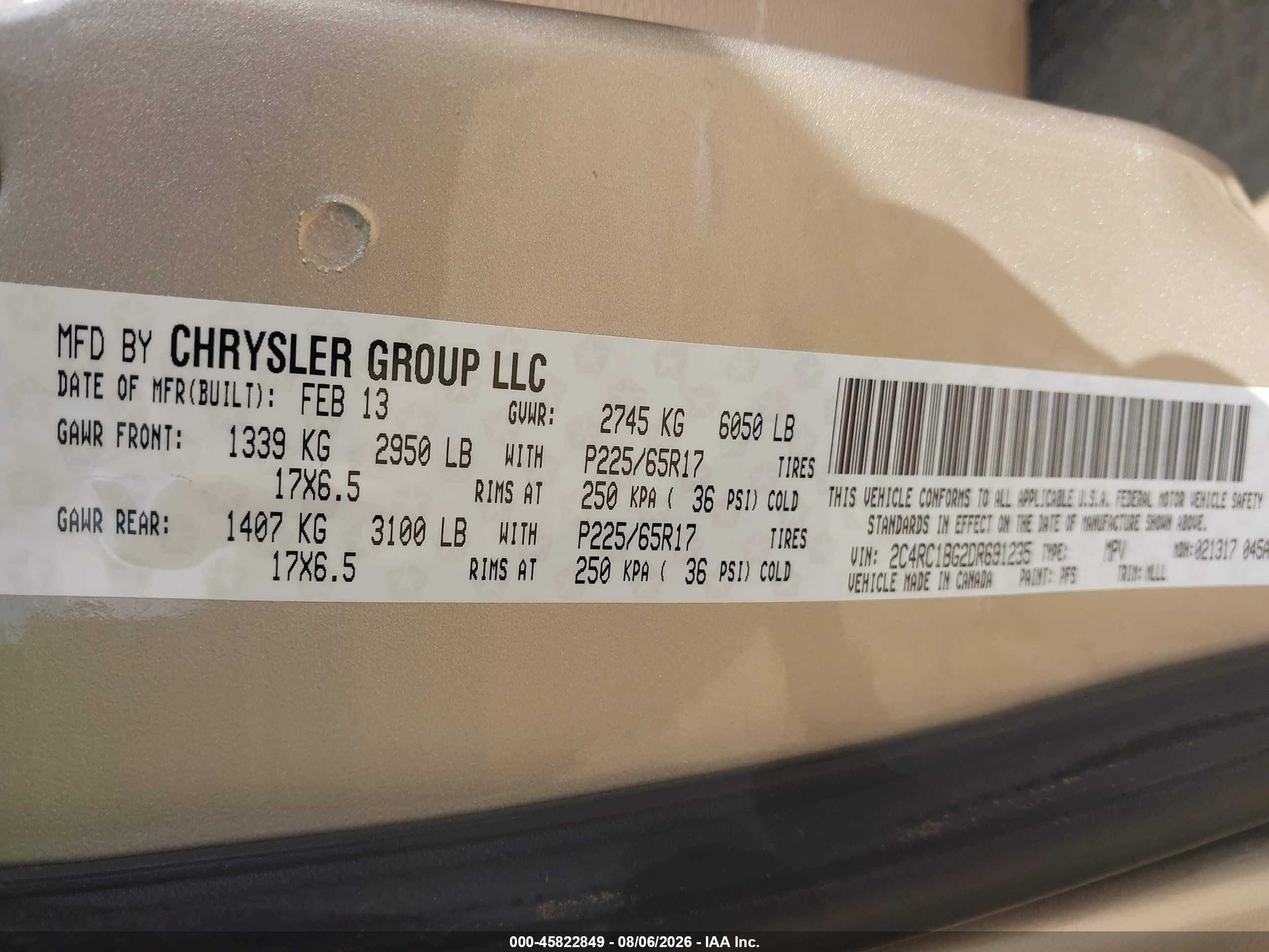 2013 Chrysler Town & Country Touring Gold vin: 2C4RC1BG2DR691235