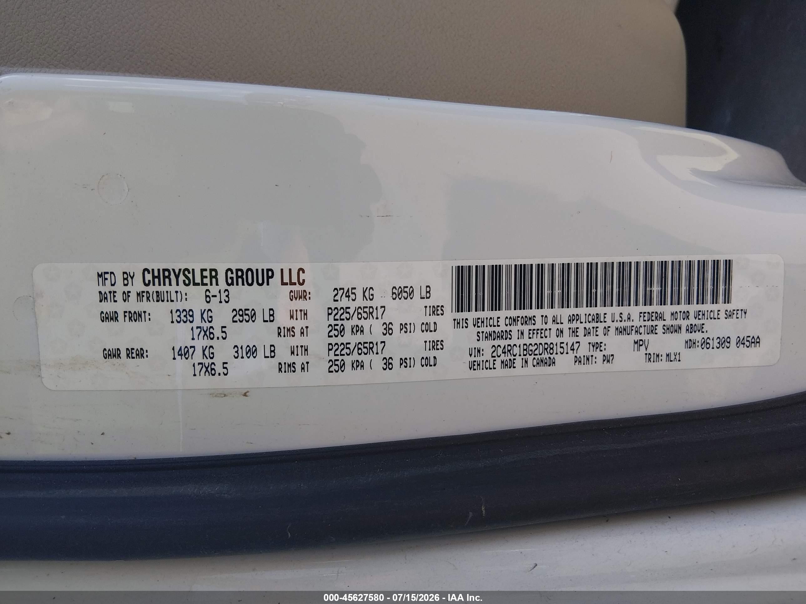 2013 Chrysler Town & Country Touring Белый vin: 2C4RC1BG2DR815147