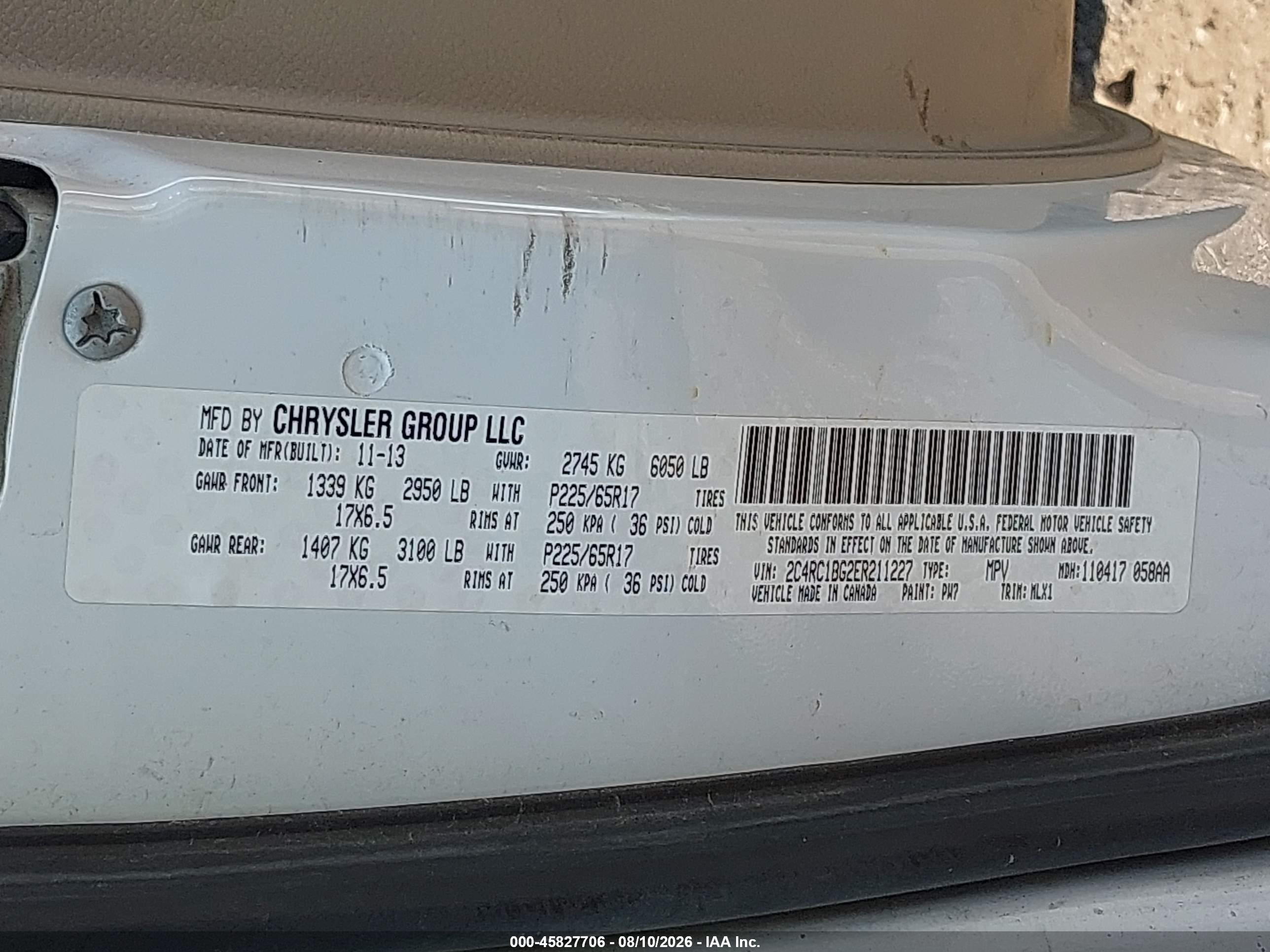 2014 Chrysler Town & Country Touring Белый vin: 2C4RC1BG2ER211227