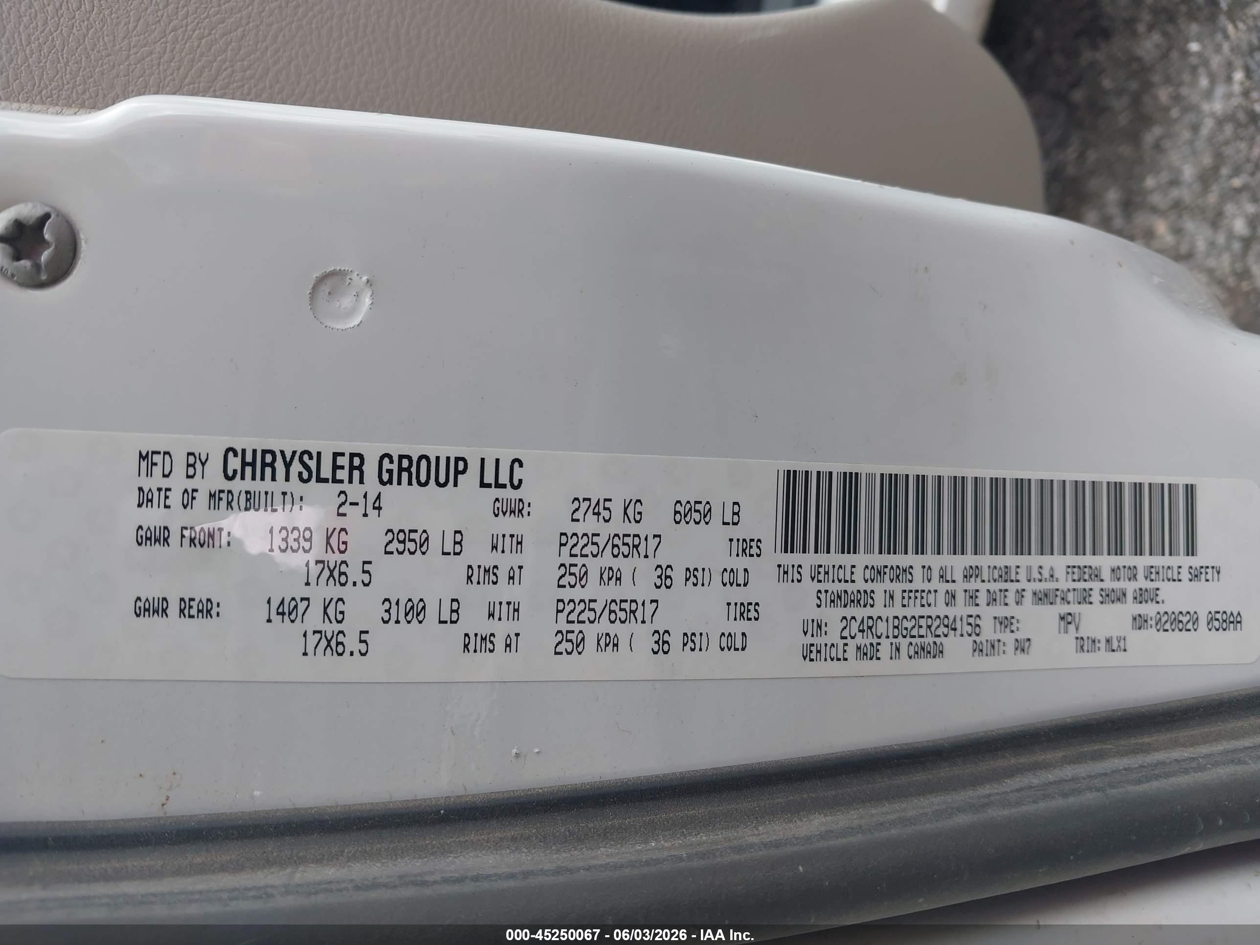 2014 Chrysler Town & Country Touring White vin: 2C4RC1BG2ER294156