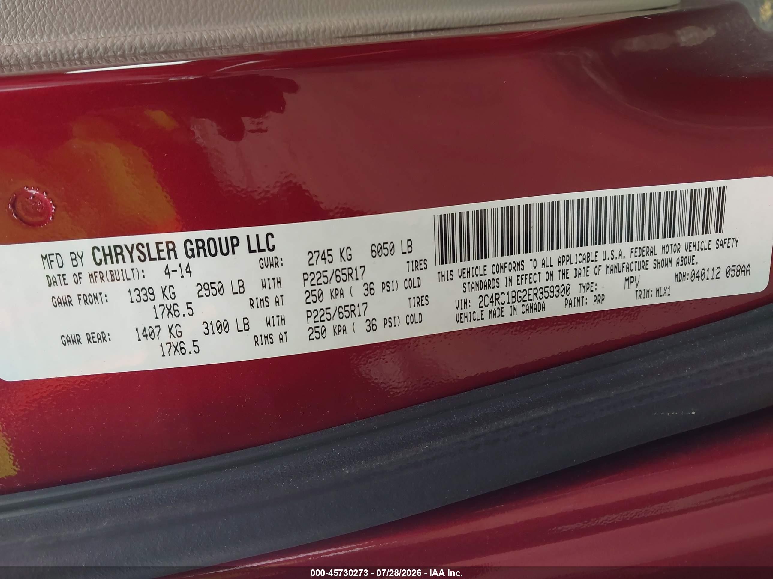 2014 Chrysler Town & Country Touring Red vin: 2C4RC1BG2ER359300