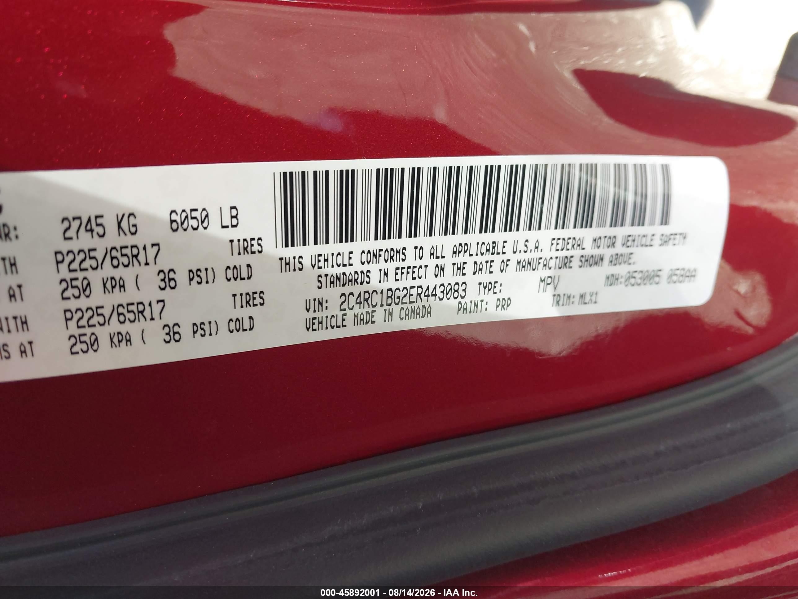 2014 Chrysler Town & Country Touring Red vin: 2C4RC1BG2ER443083