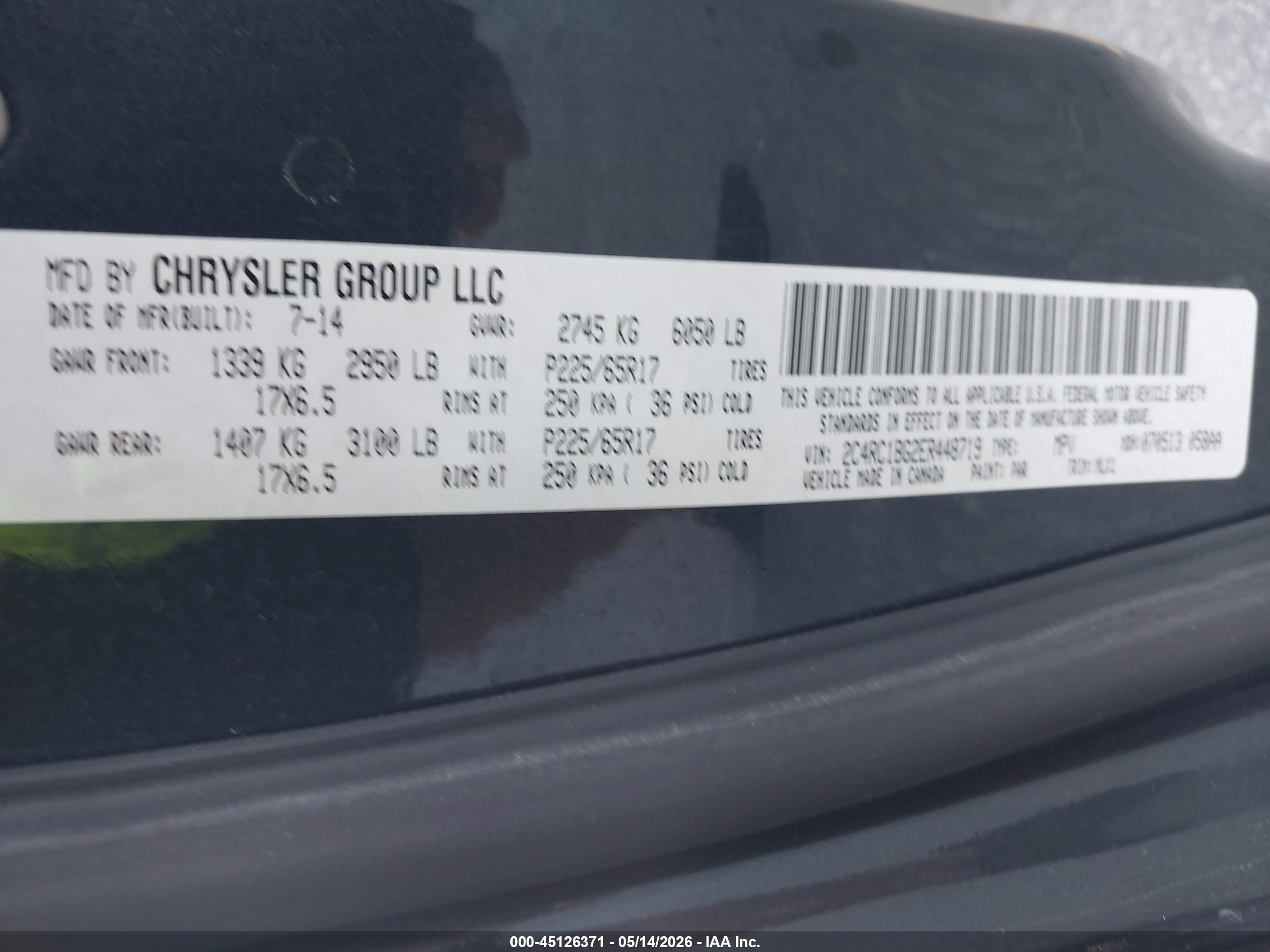 2014 Chrysler Town & Country Touring Black vin: 2C4RC1BG2ER448719