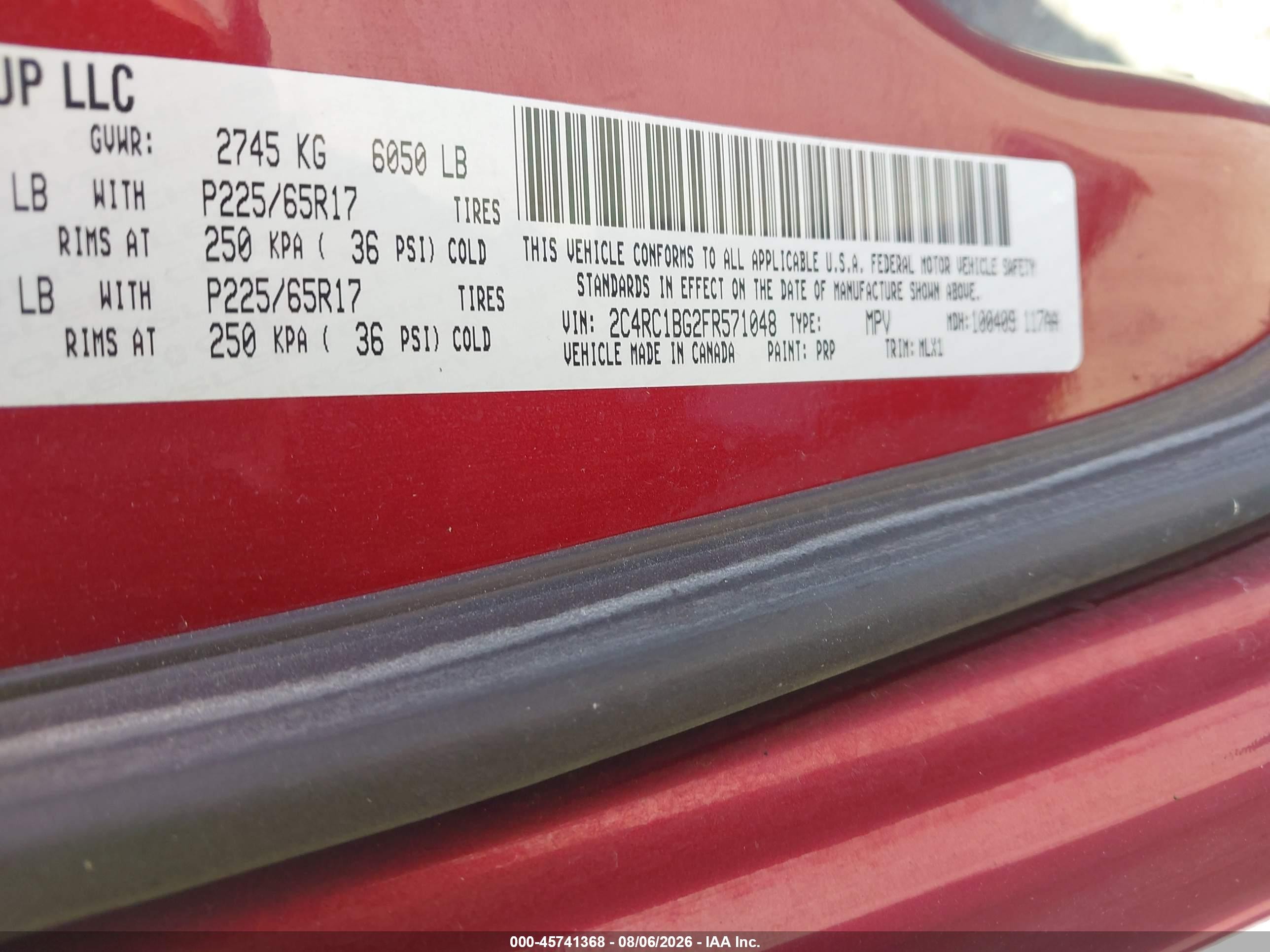 2015 Chrysler Town & Country Touring Red vin: 2C4RC1BG2FR571048