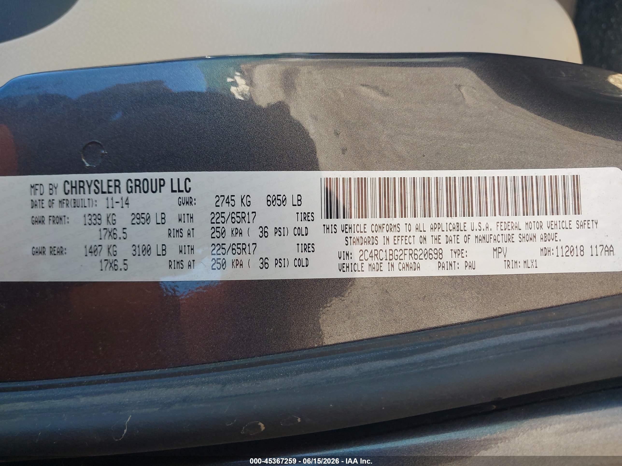 2015 Chrysler Town & Country Touring Gray vin: 2C4RC1BG2FR620698