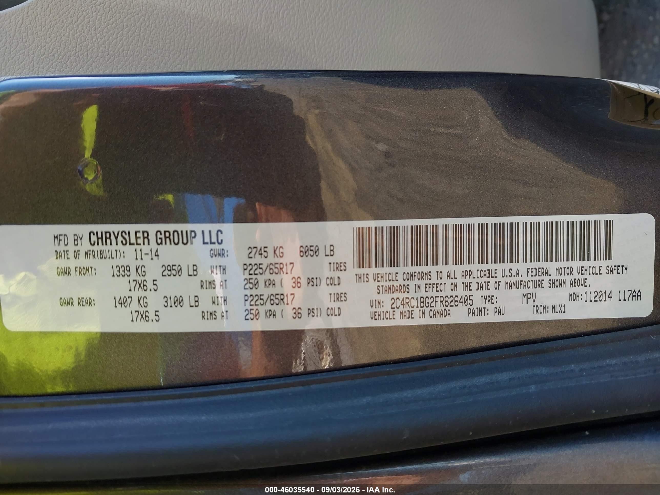 2015 Chrysler Town & Country Touring Gray vin: 2C4RC1BG2FR626405