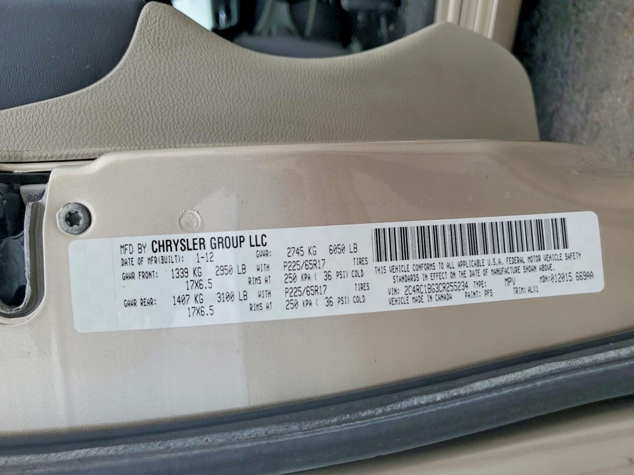 2012 Chrysler Town & Country Touring Gold vin: 2C4RC1BG3CR255234