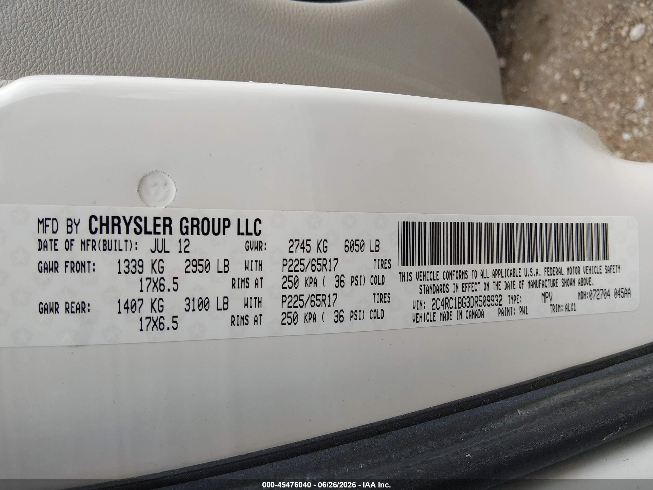 2013 Chrysler Town & Country Touring White vin: 2C4RC1BG3DR509932
