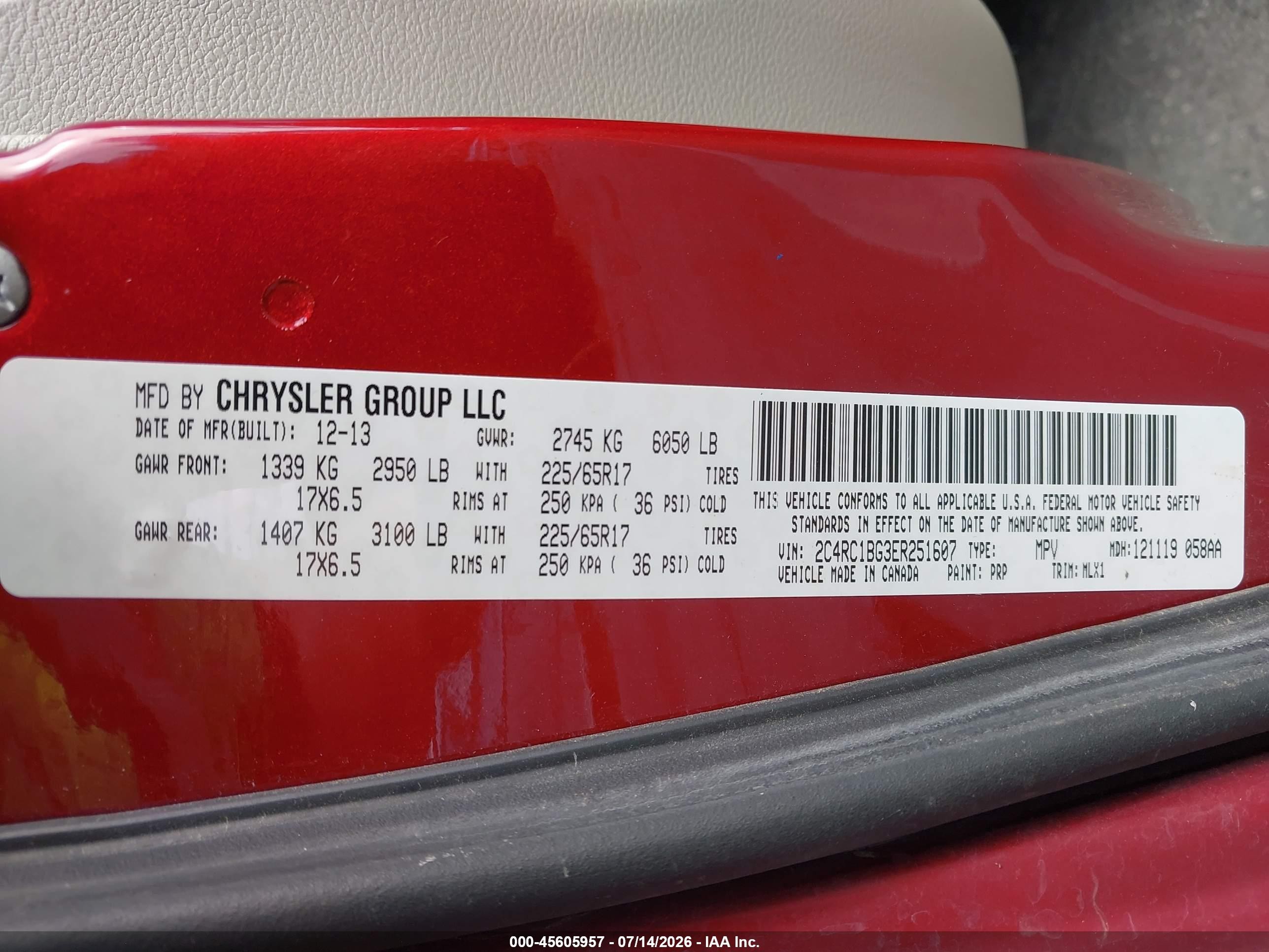 2014 Chrysler Town & Country Touring Burgundy vin: 2C4RC1BG3ER251607