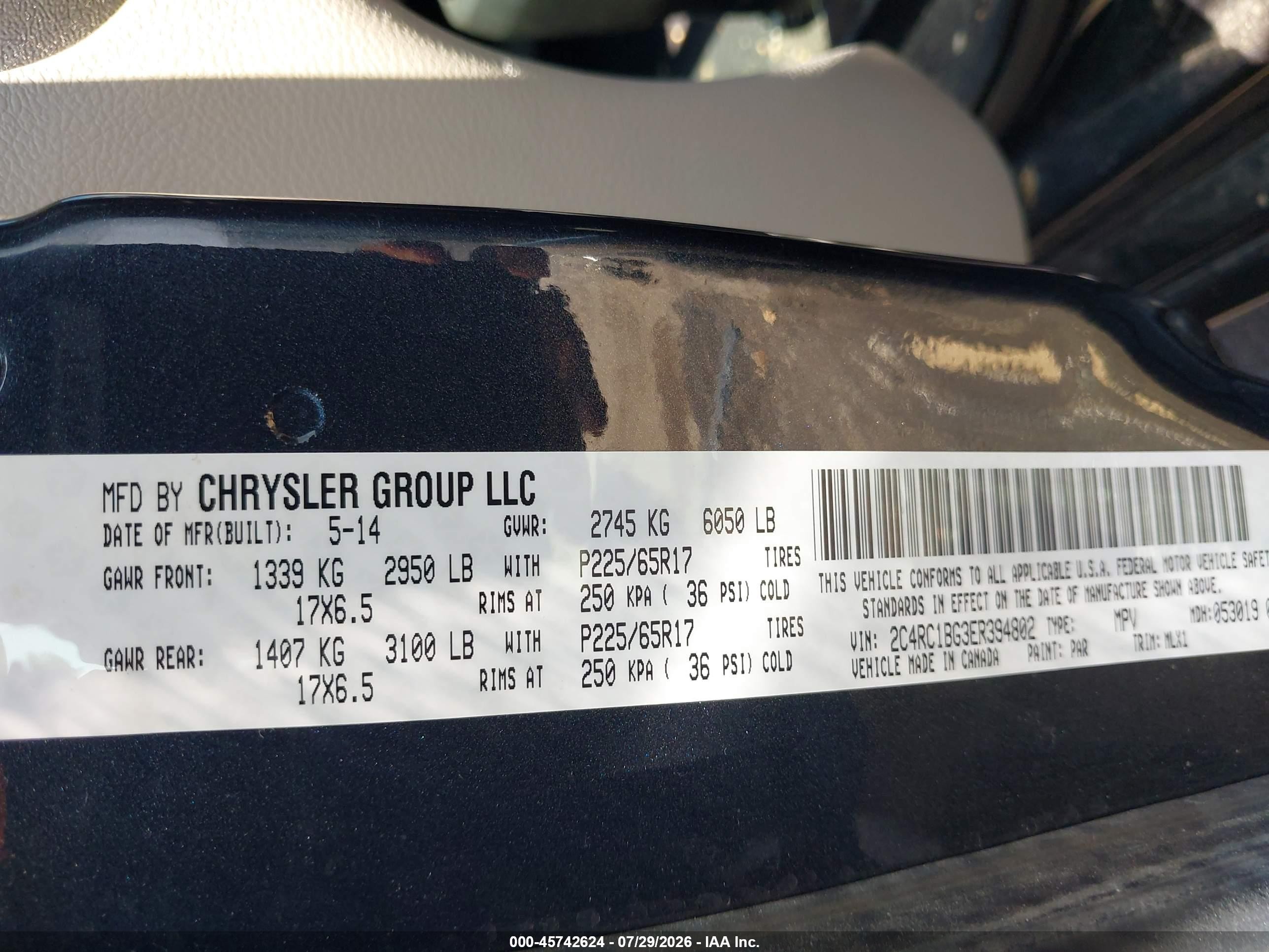 2014 Chrysler Town & Country Touring Blue vin: 2C4RC1BG3ER394802