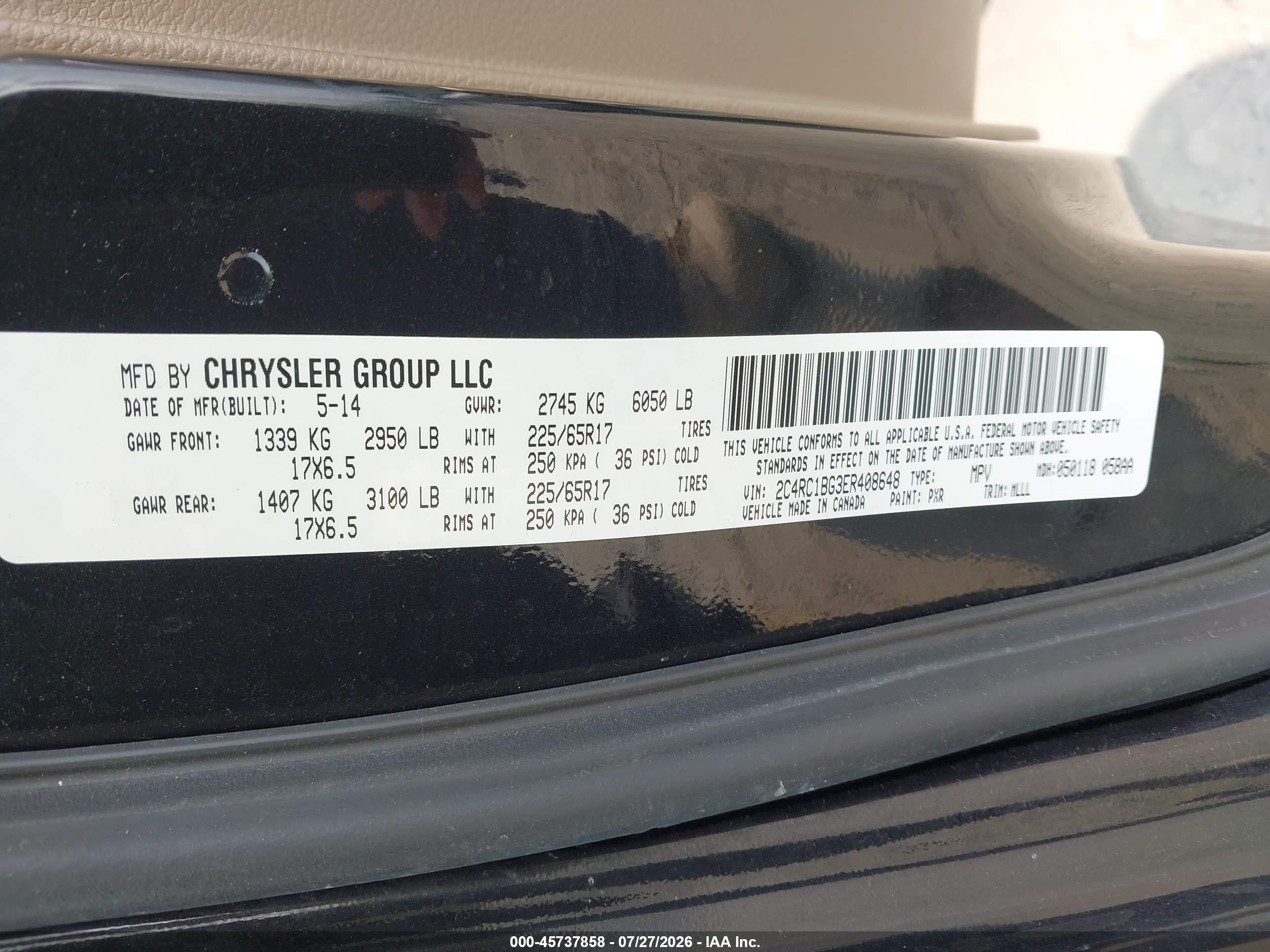 2014 Chrysler Town & Country Touring Black vin: 2C4RC1BG3ER408648