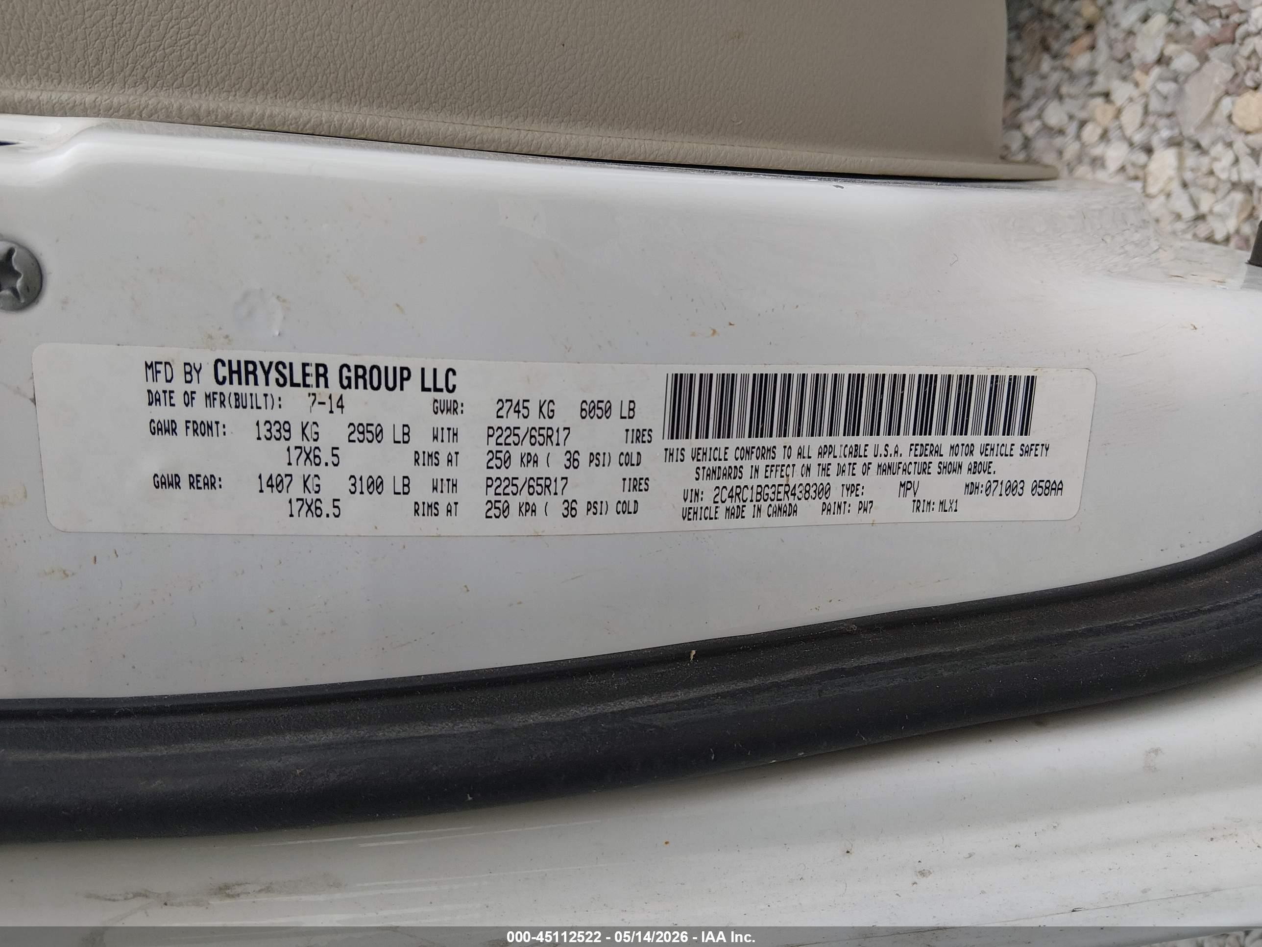 2014 Chrysler Town & Country Touring White vin: 2C4RC1BG3ER438300
