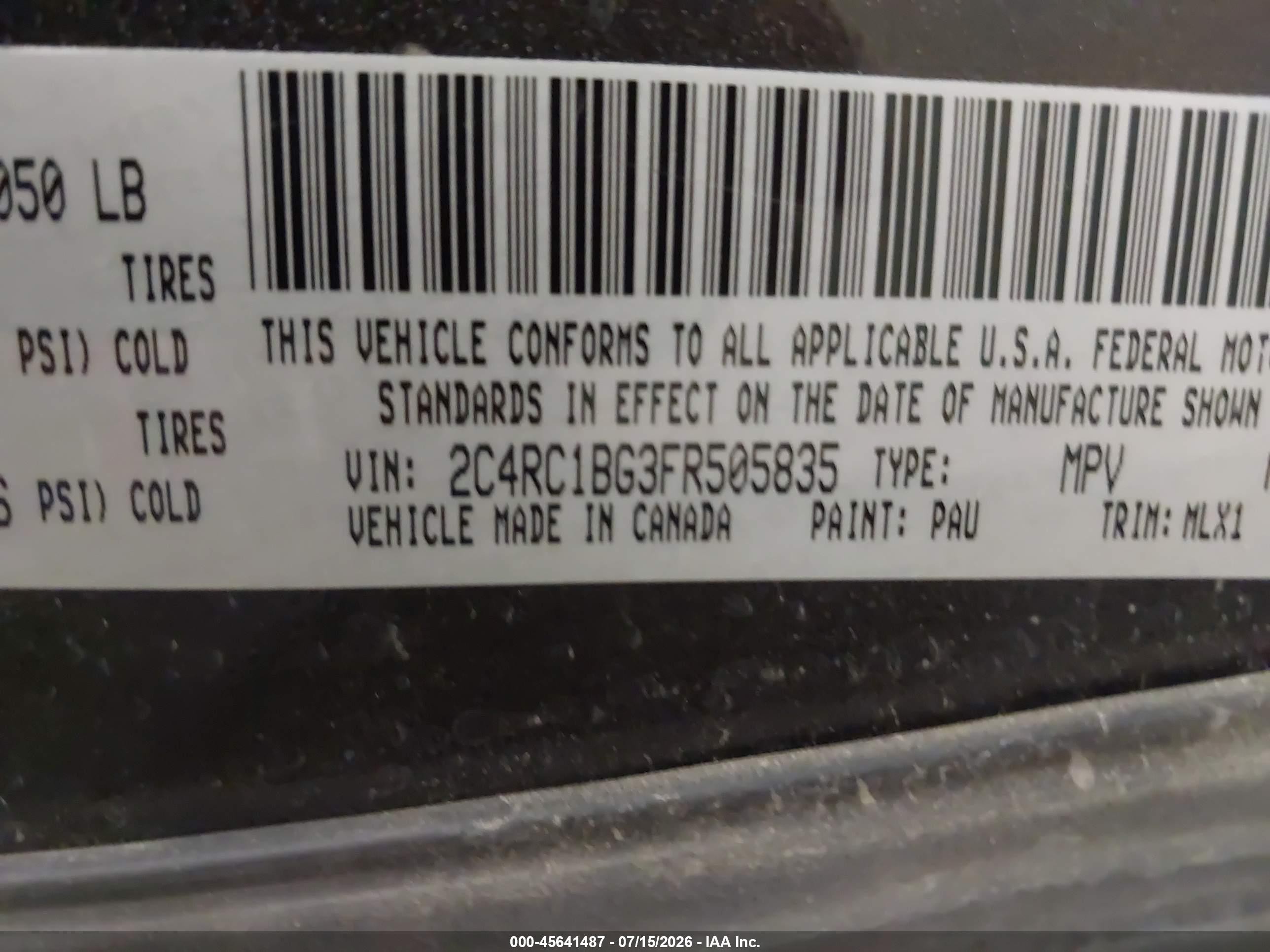 2015 Chrysler Town & Country Touring Gray vin: 2C4RC1BG3FR505835