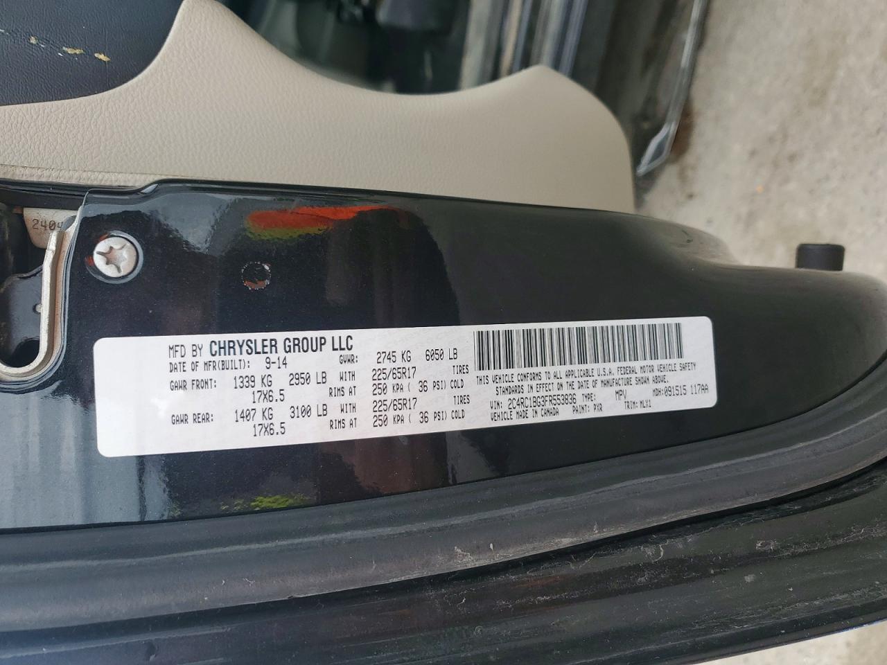 2015 Chrysler Town & Country Black vin: 2C4RC1BG3FR553836