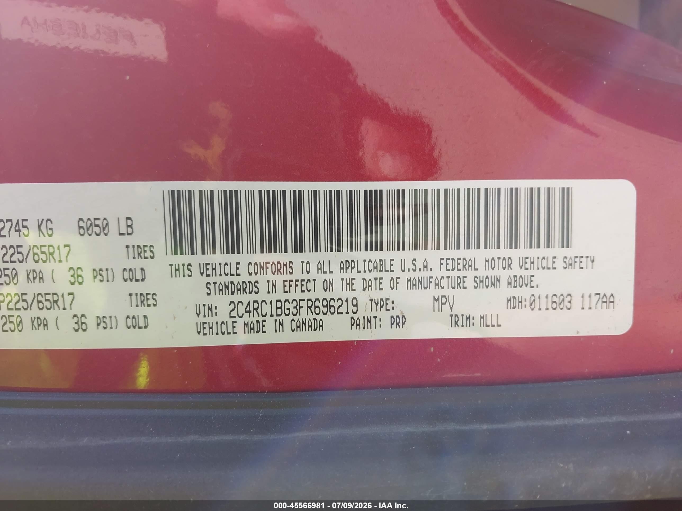 2015 Chrysler Town & Country Touring Red vin: 2C4RC1BG3FR696219