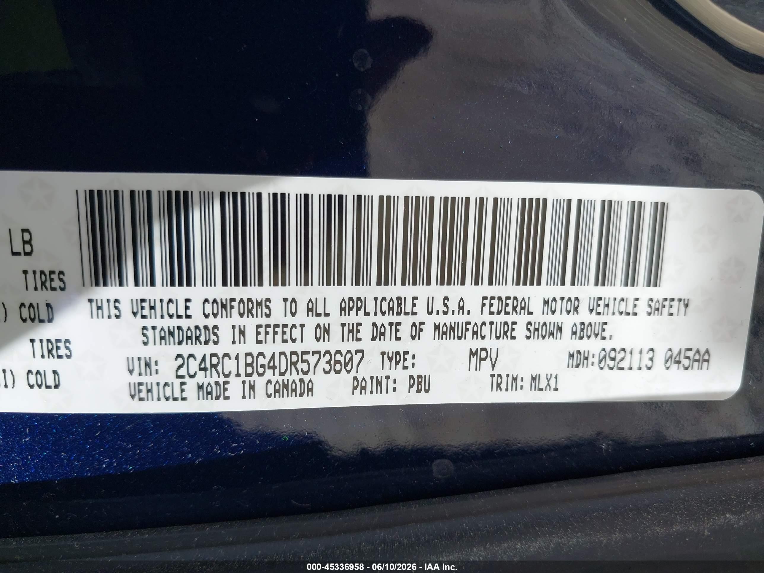 2013 Chrysler Town & Country Touring Blue vin: 2C4RC1BG4DR573607