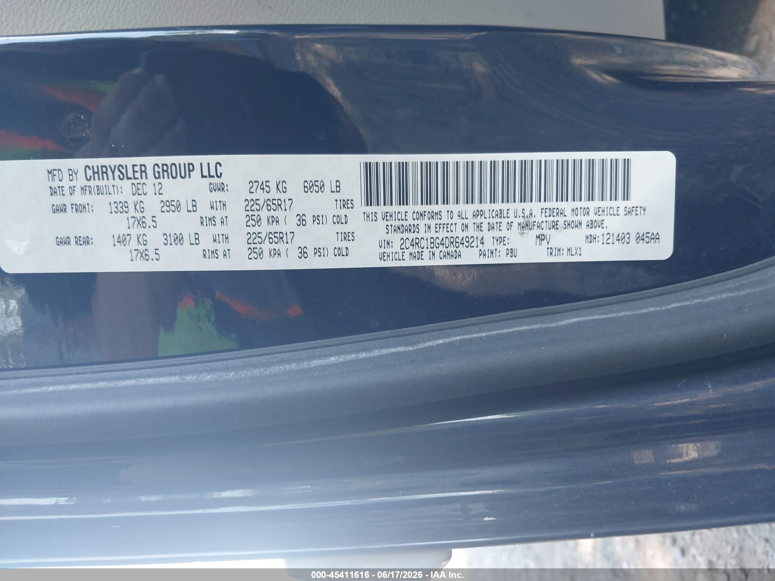 2013 Chrysler Town & Country Touring Синий vin: 2C4RC1BG4DR649214