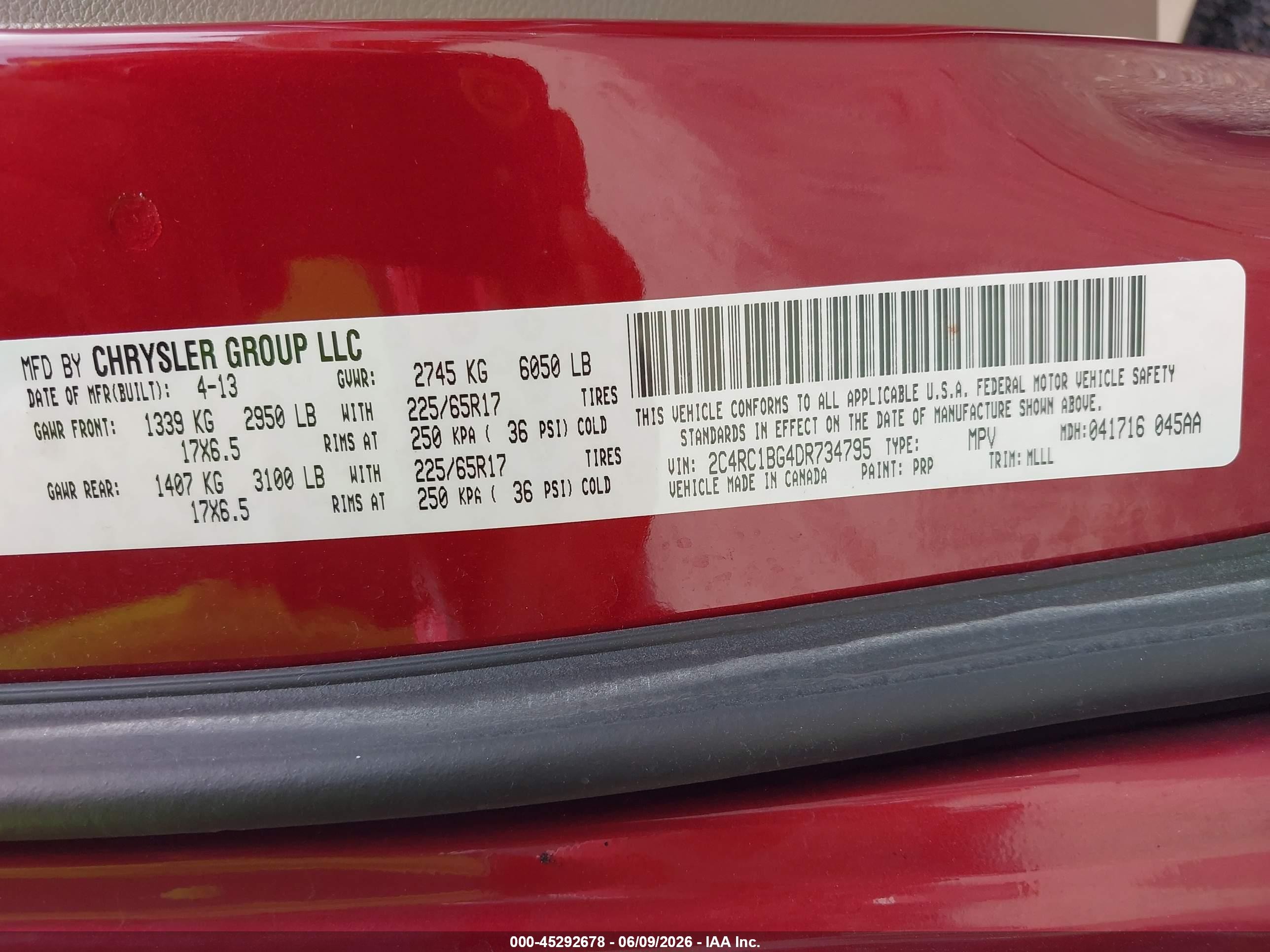 2013 Chrysler Town & Country Touring Red vin: 2C4RC1BG4DR734795