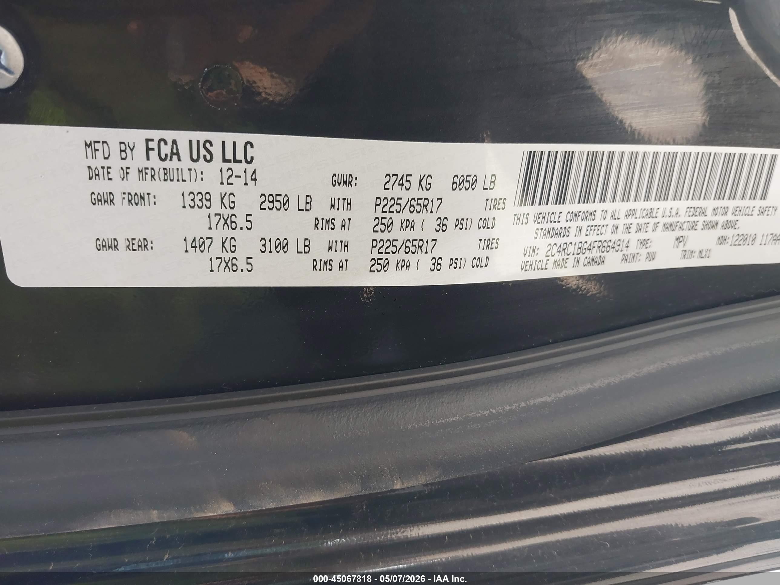 2015 Chrysler Town & Country Touring Black vin: 2C4RC1BG4FR664914
