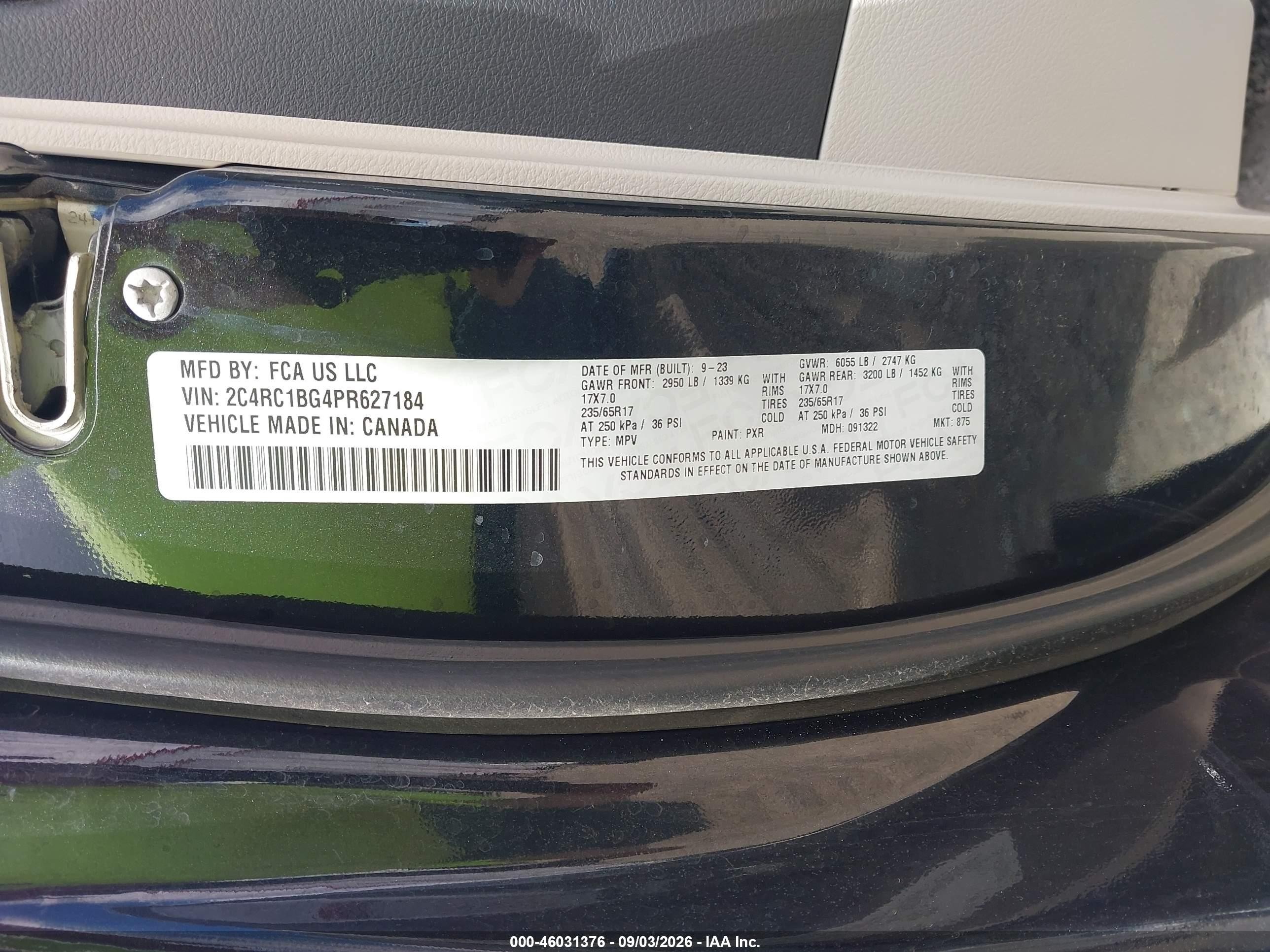 2023 Chrysler Pacifica Touring L Black vin: 2C4RC1BG4PR627184