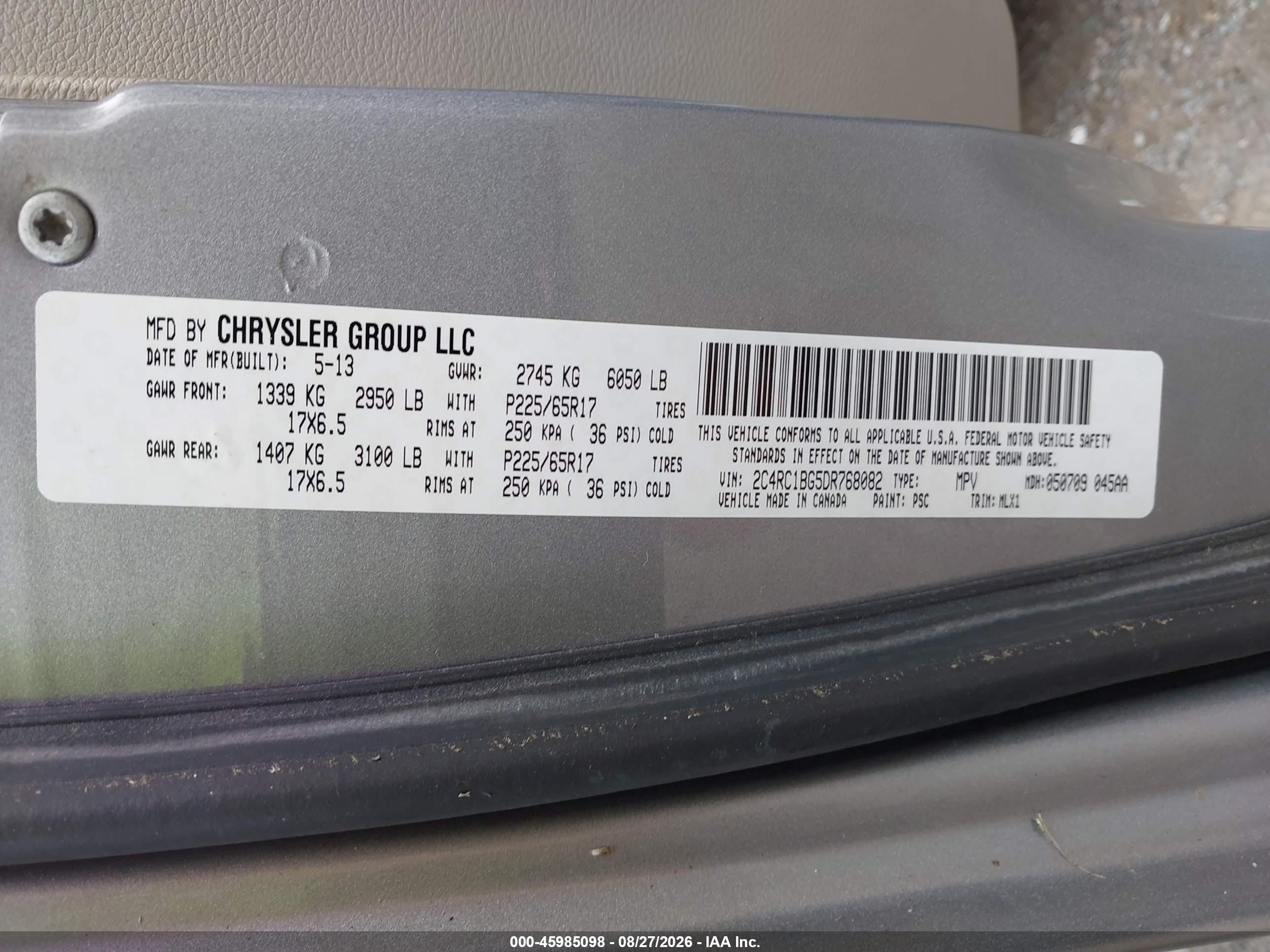 2013 Chrysler Town & Country Touring Серебряный vin: 2C4RC1BG5DR768082