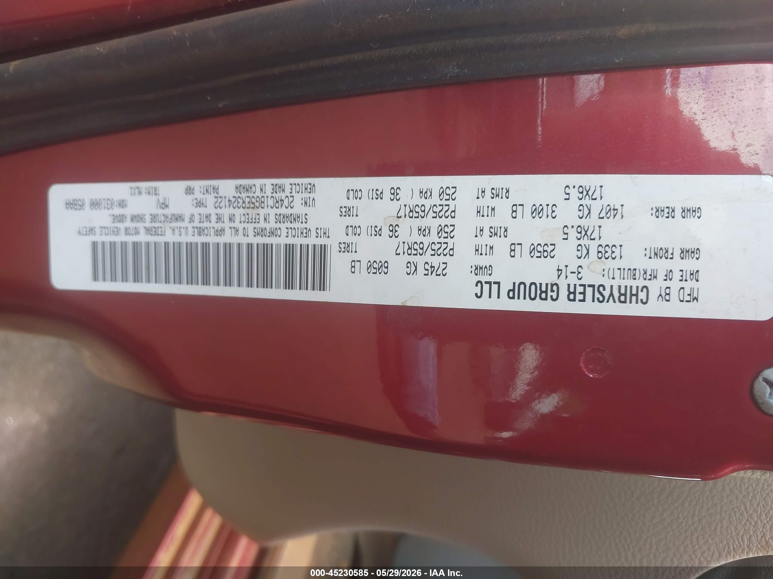 2014 Chrysler Town & Country Touring Red vin: 2C4RC1BG5ER324122