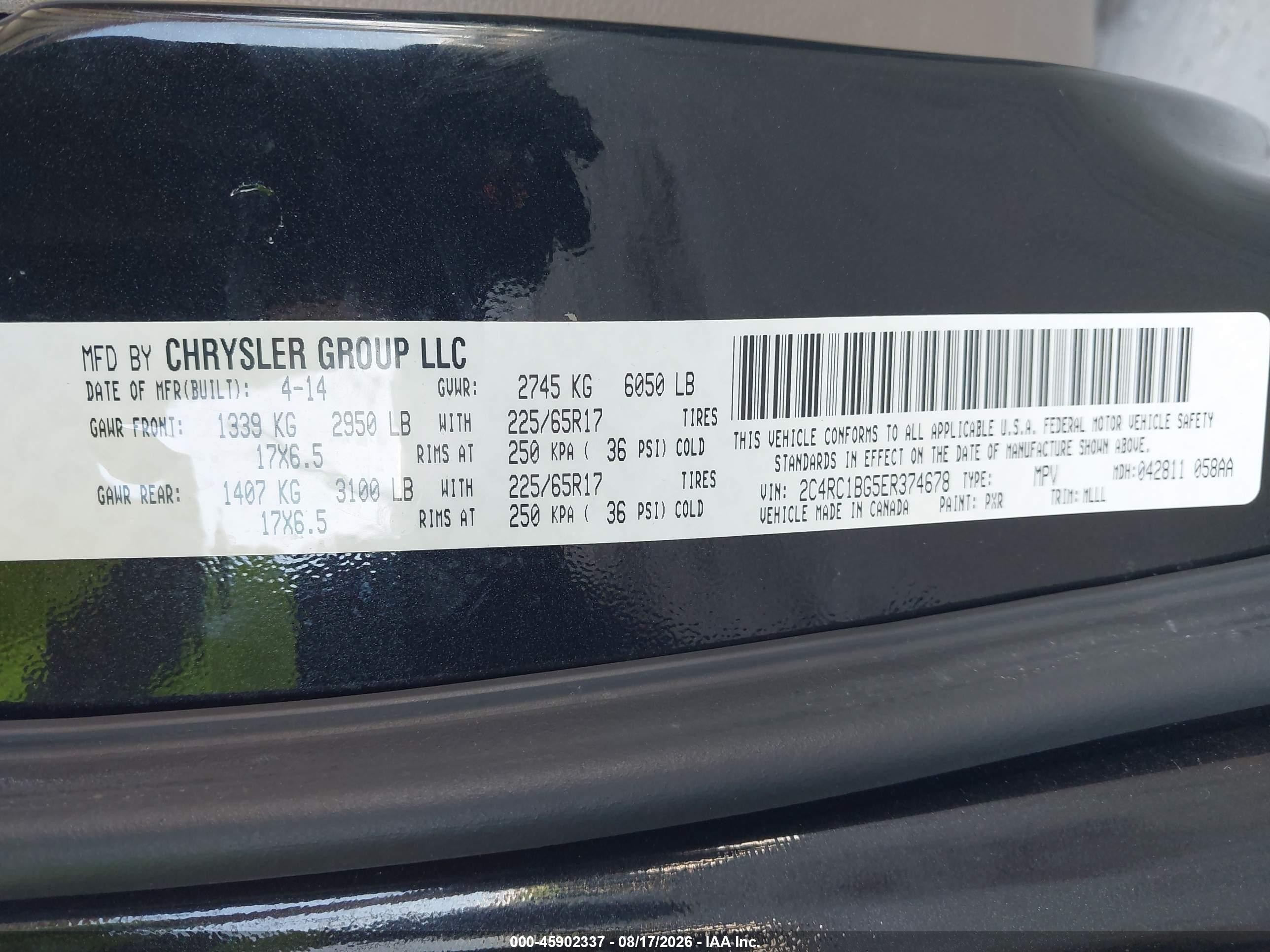 2014 Chrysler Town & Country Touring Черный vin: 2C4RC1BG5ER374678