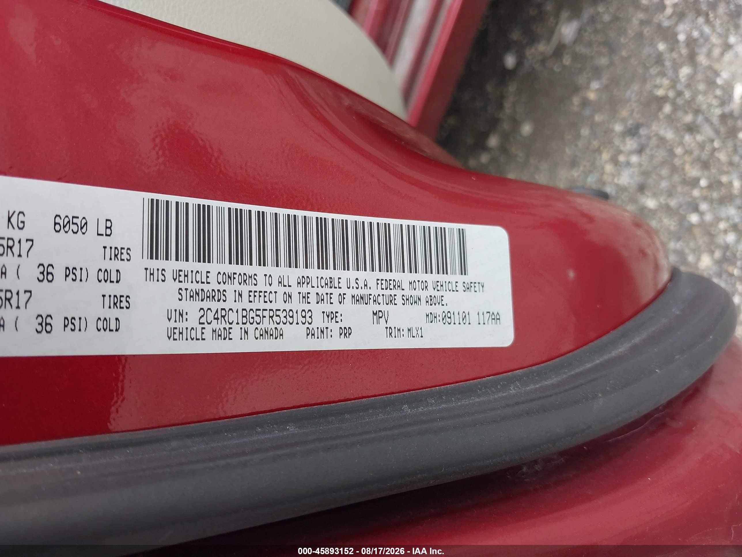 2015 Chrysler Town & Country Touring Red vin: 2C4RC1BG5FR539193