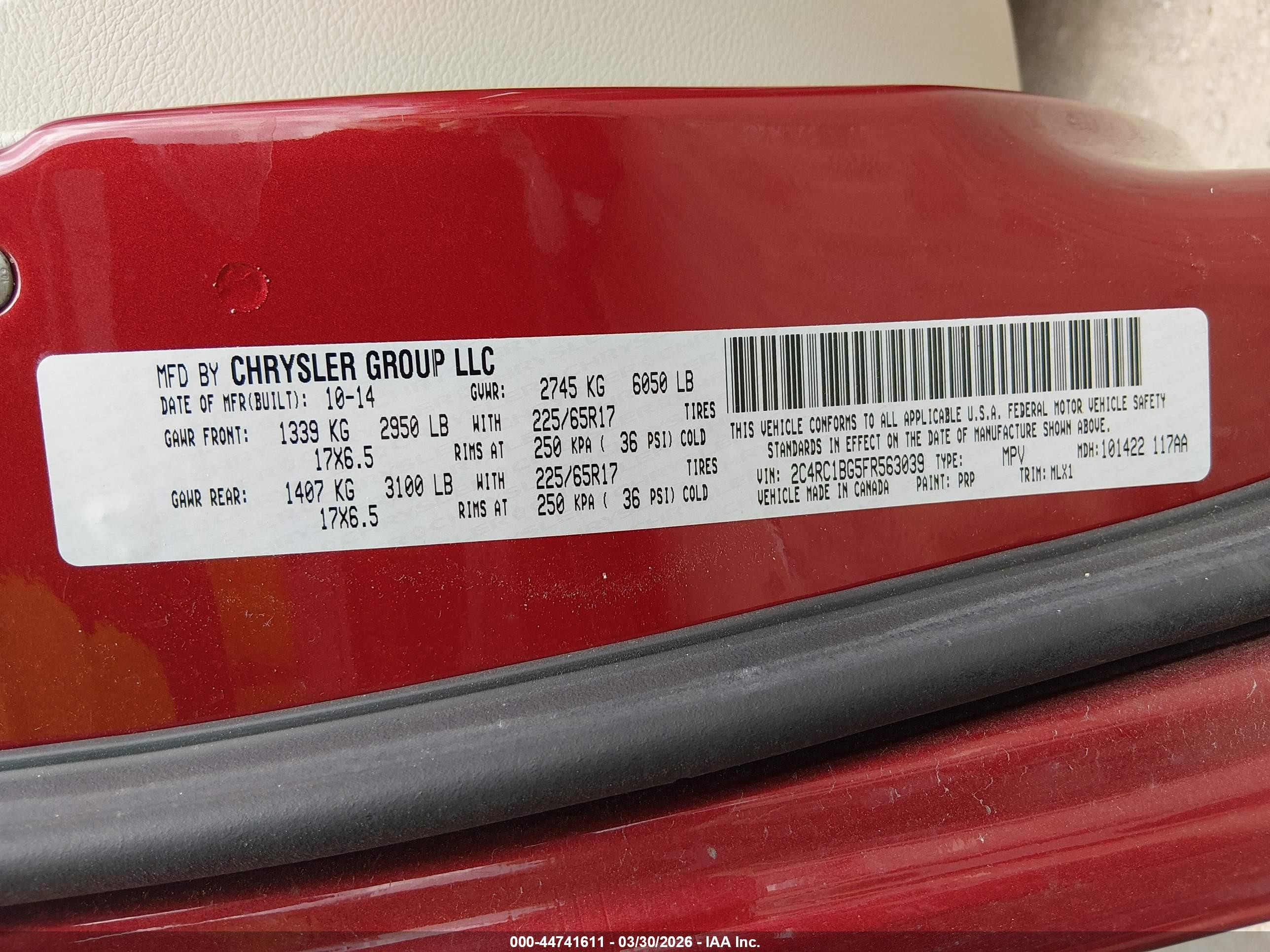 2015 Chrysler Town & Country Touring Red vin: 2C4RC1BG5FR563039