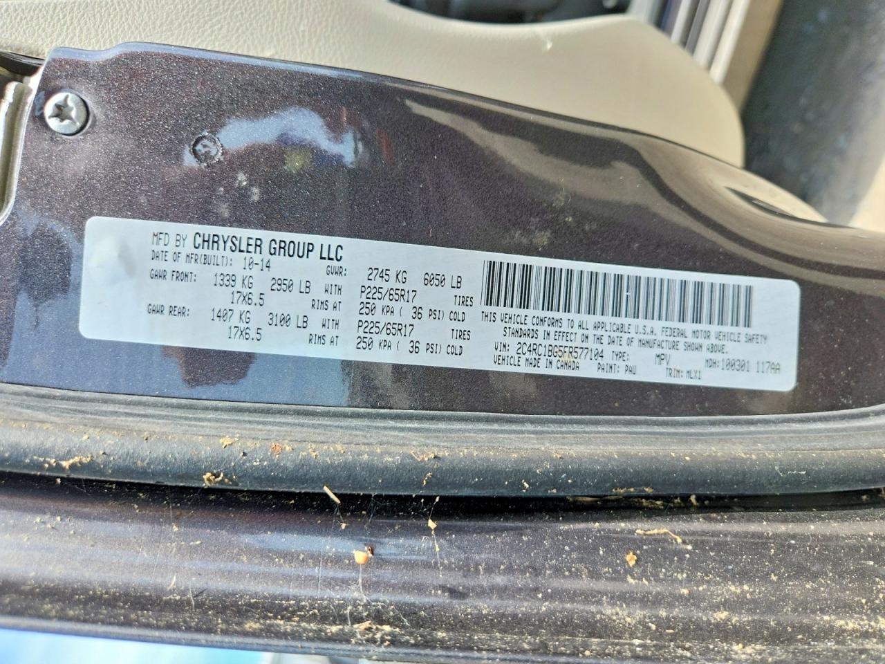 2015 Chrysler Town & Country Touring Gray vin: 2C4RC1BG5FR577104