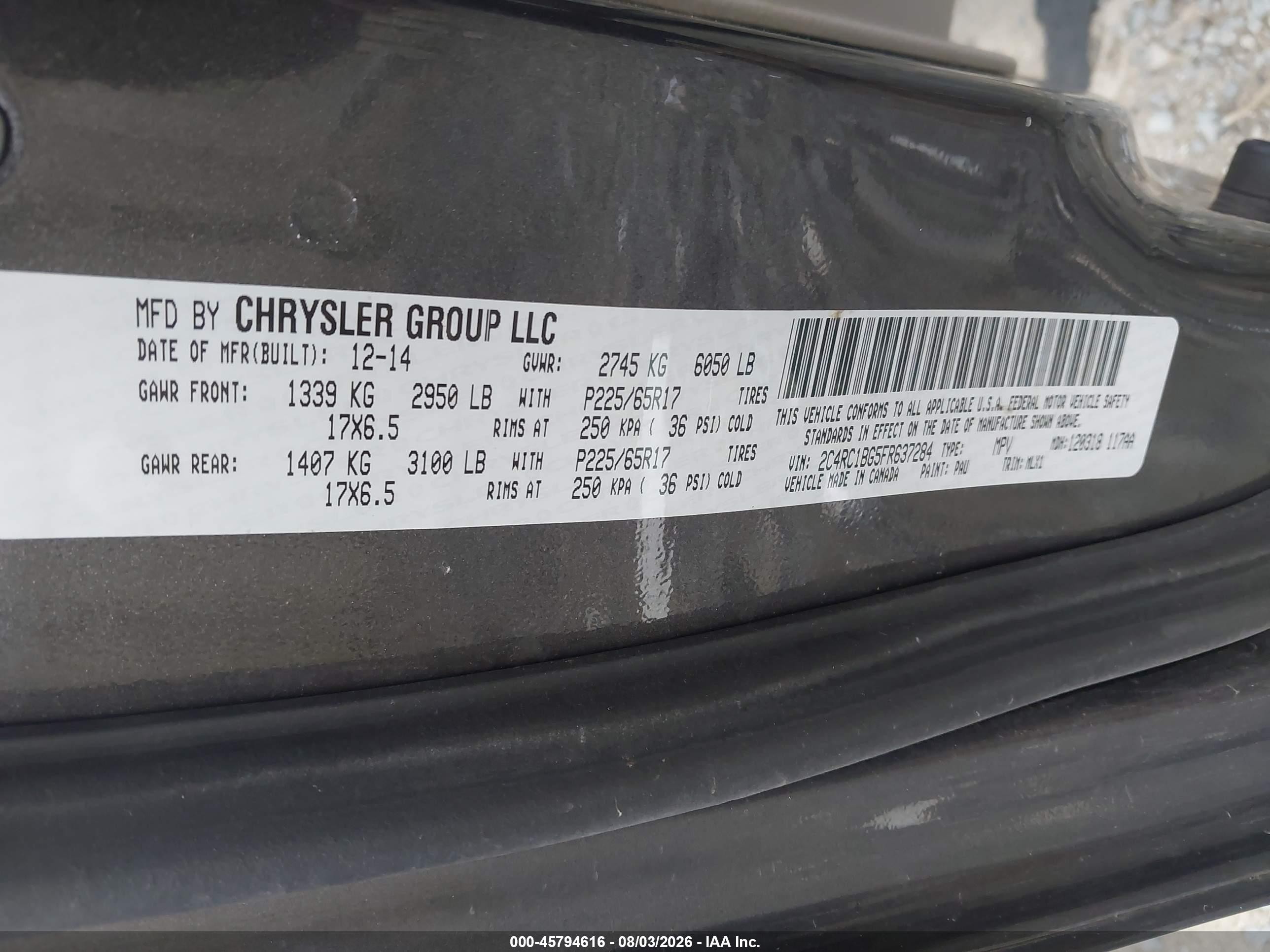 2015 Chrysler Town & Country Touring Серый vin: 2C4RC1BG5FR637284
