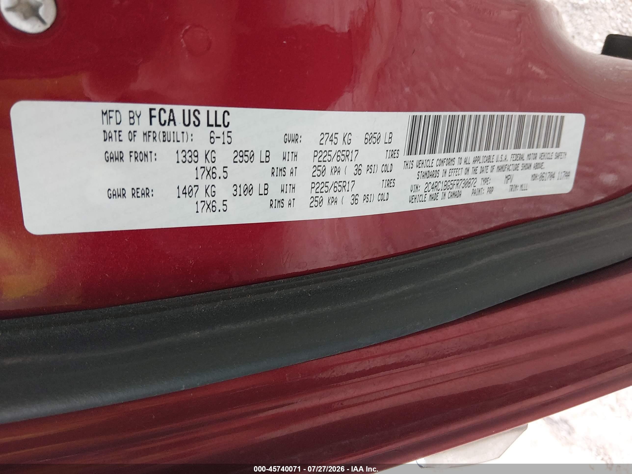 2015 Chrysler Town & Country Touring Красный vin: 2C4RC1BG5FR730872