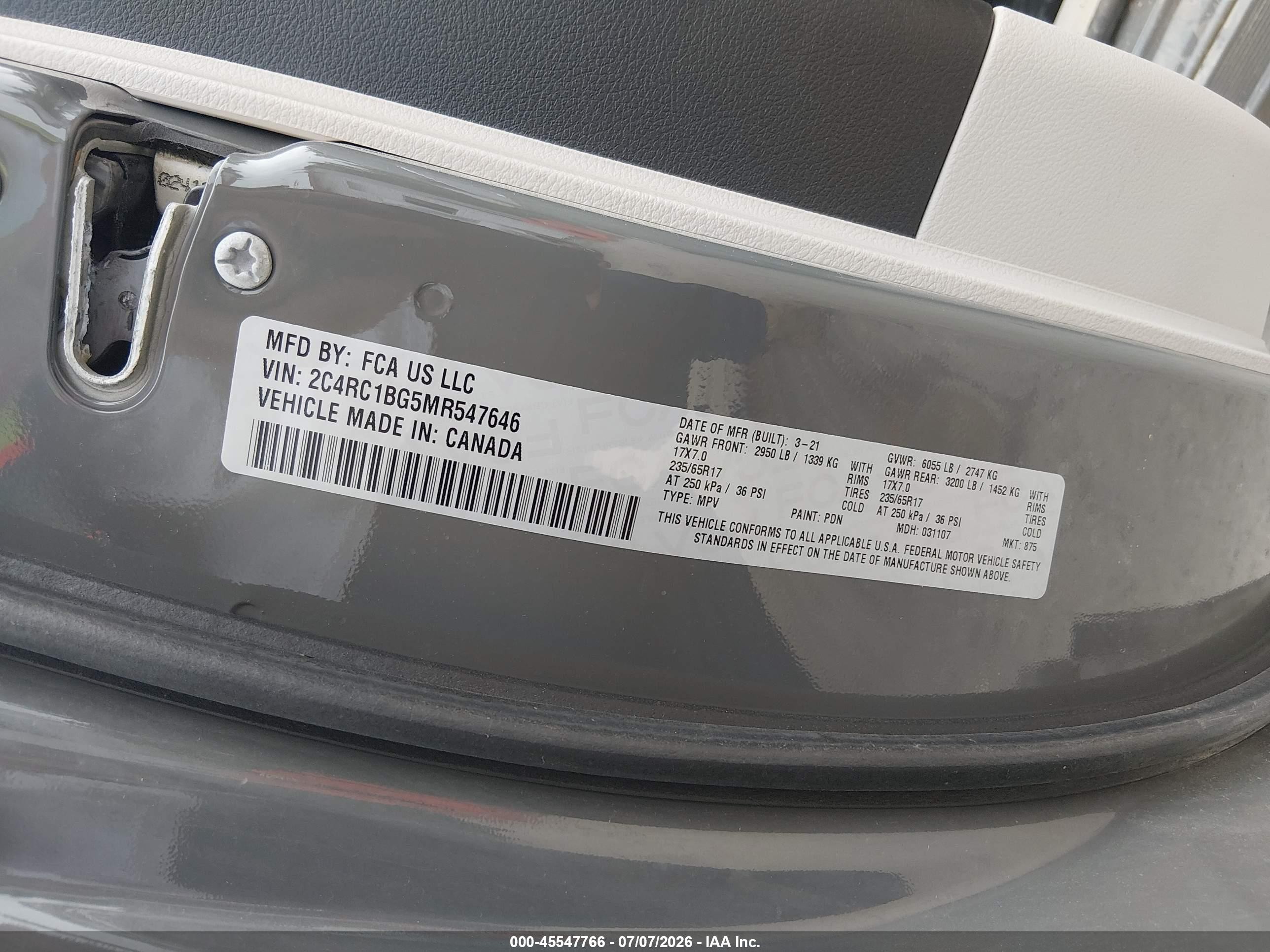 2021 Chrysler Pacifica Touring L Gray vin: 2C4RC1BG5MR547646