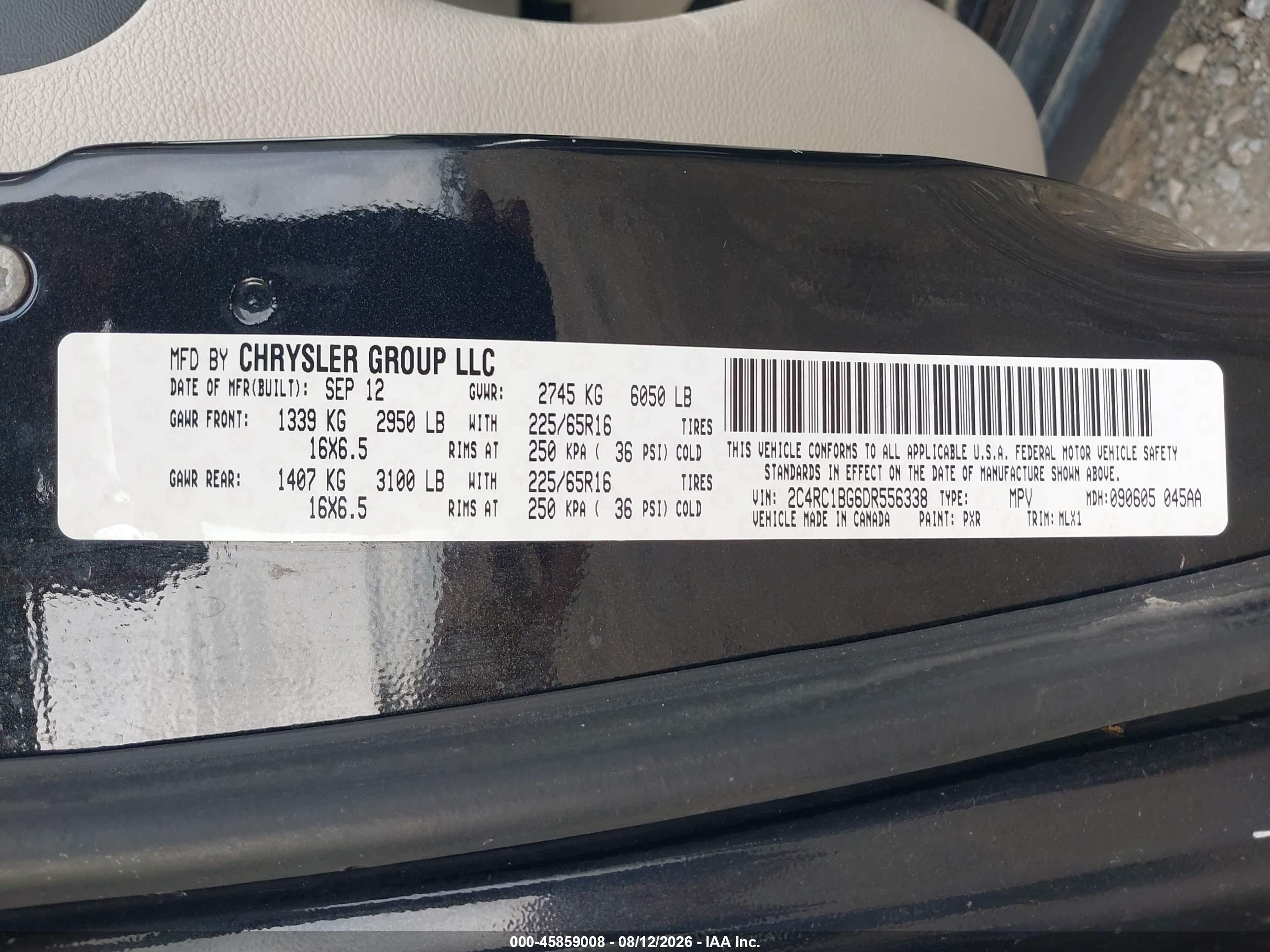 2013 Chrysler Town & Country Touring Black vin: 2C4RC1BG6DR556338