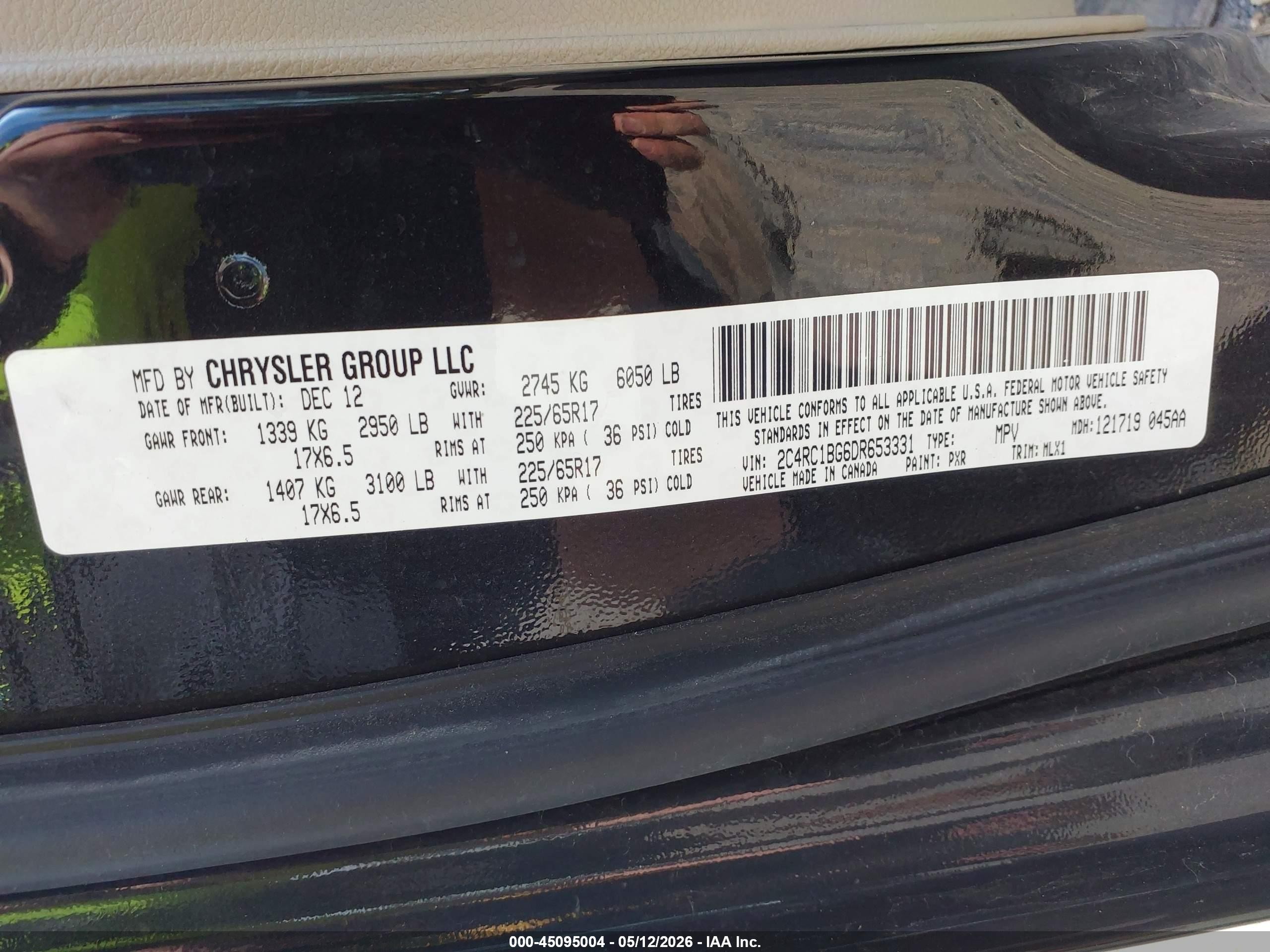 2013 Chrysler Town & Country Touring Black vin: 2C4RC1BG6DR653331