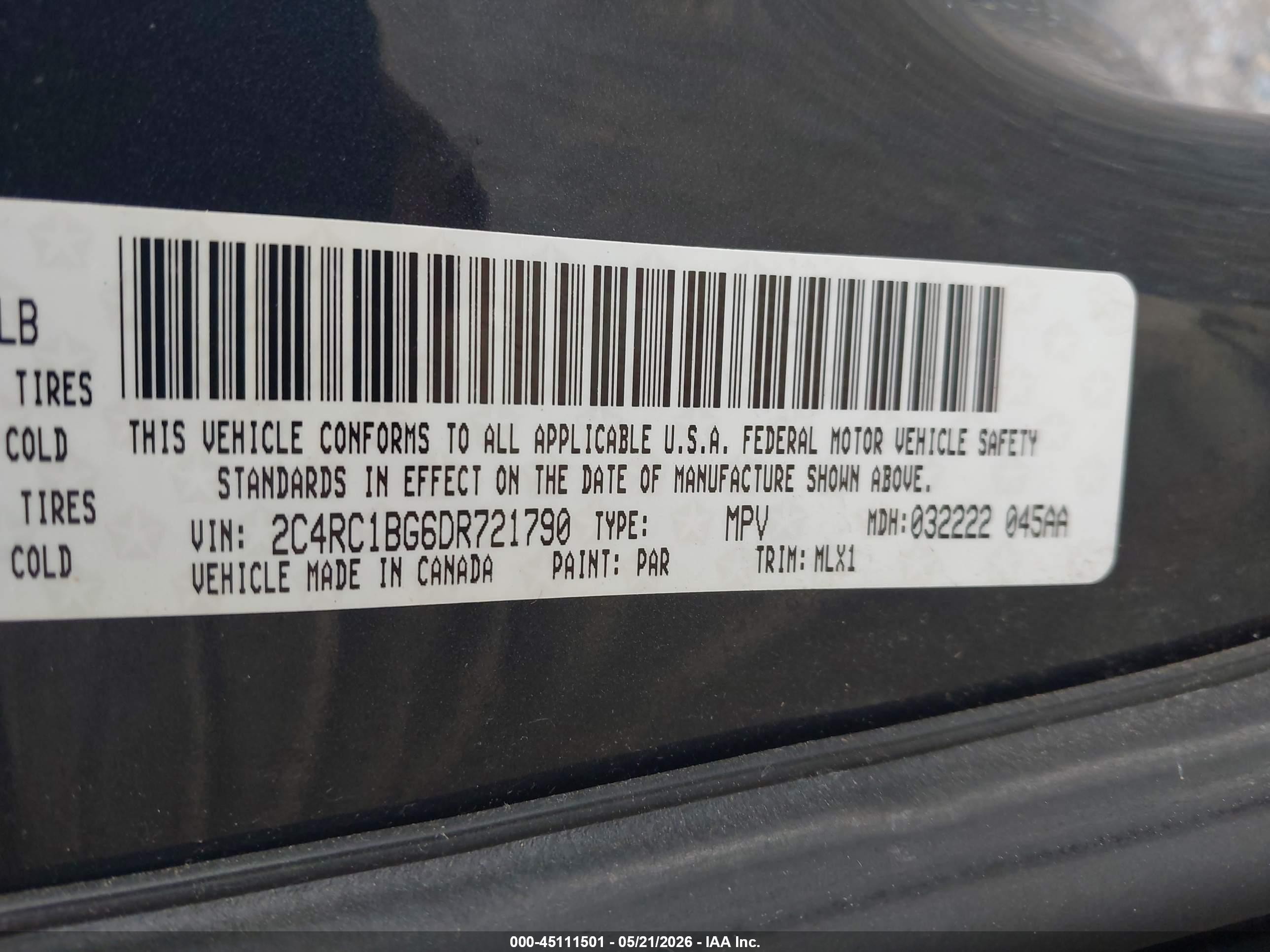 2013 Chrysler Town & Country Touring Black vin: 2C4RC1BG6DR721790