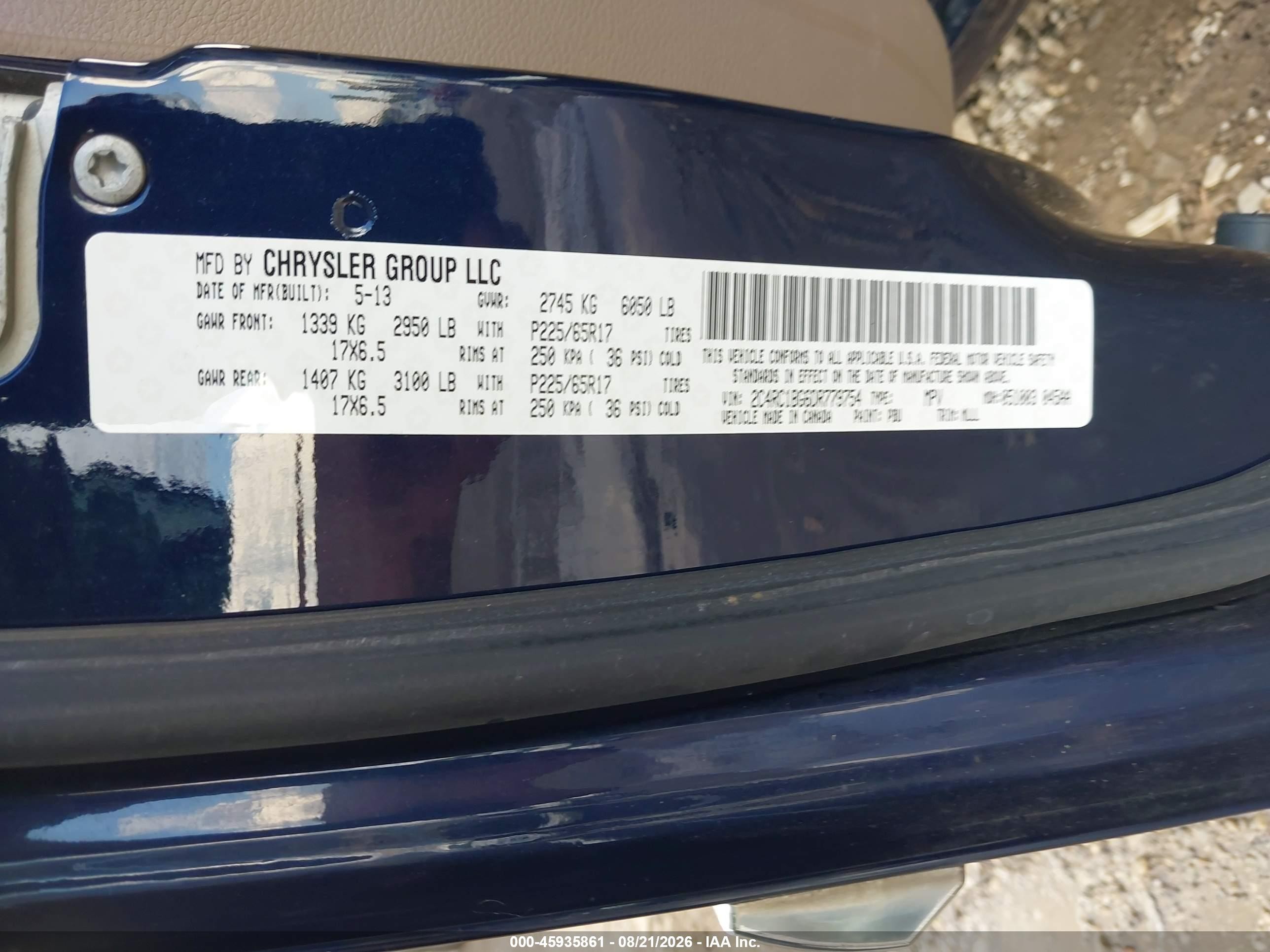 2013 Chrysler Town & Country Touring Синий vin: 2C4RC1BG6DR779754
