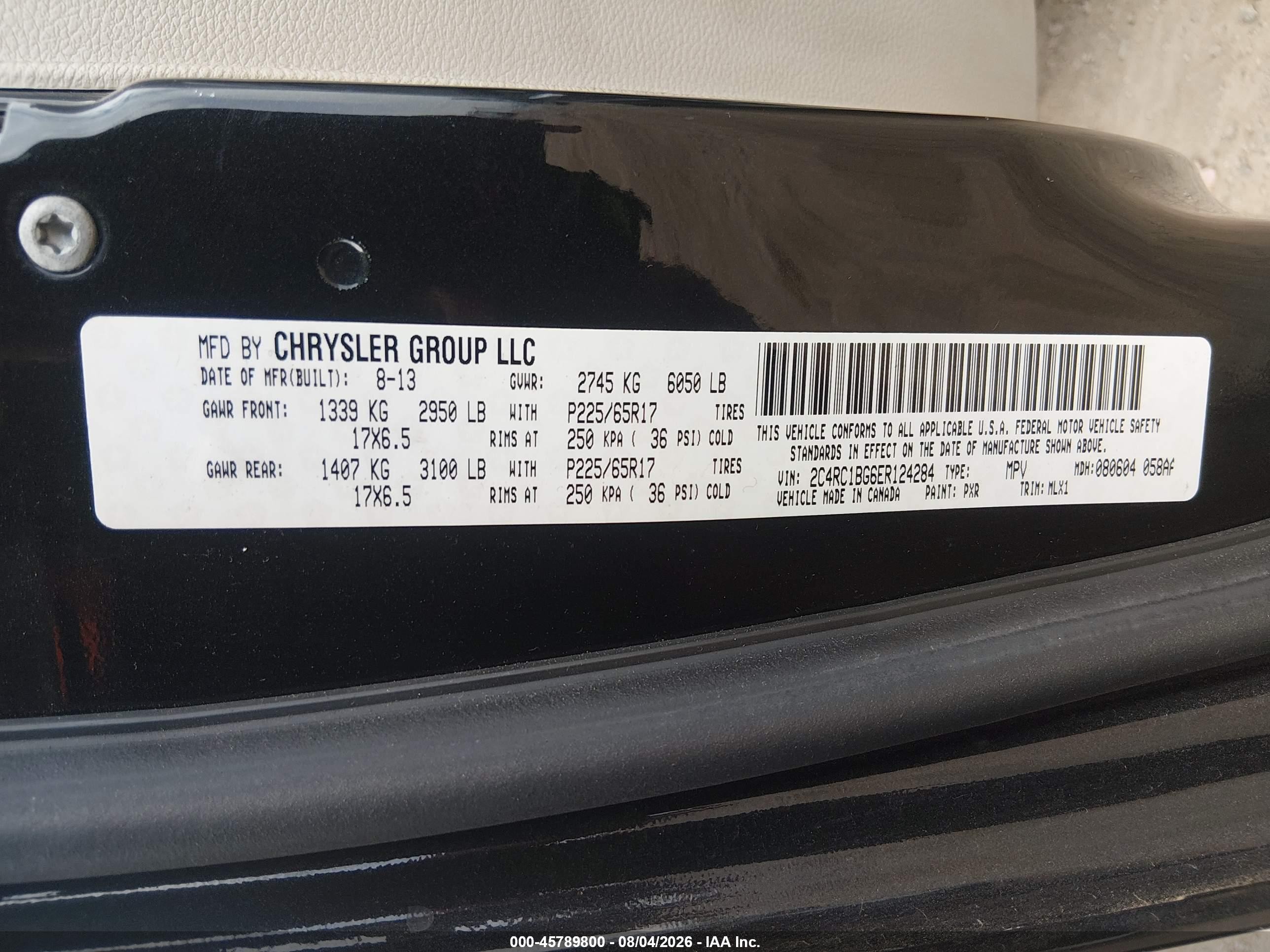 2014 Chrysler Town & Country Touring Black vin: 2C4RC1BG6ER124284