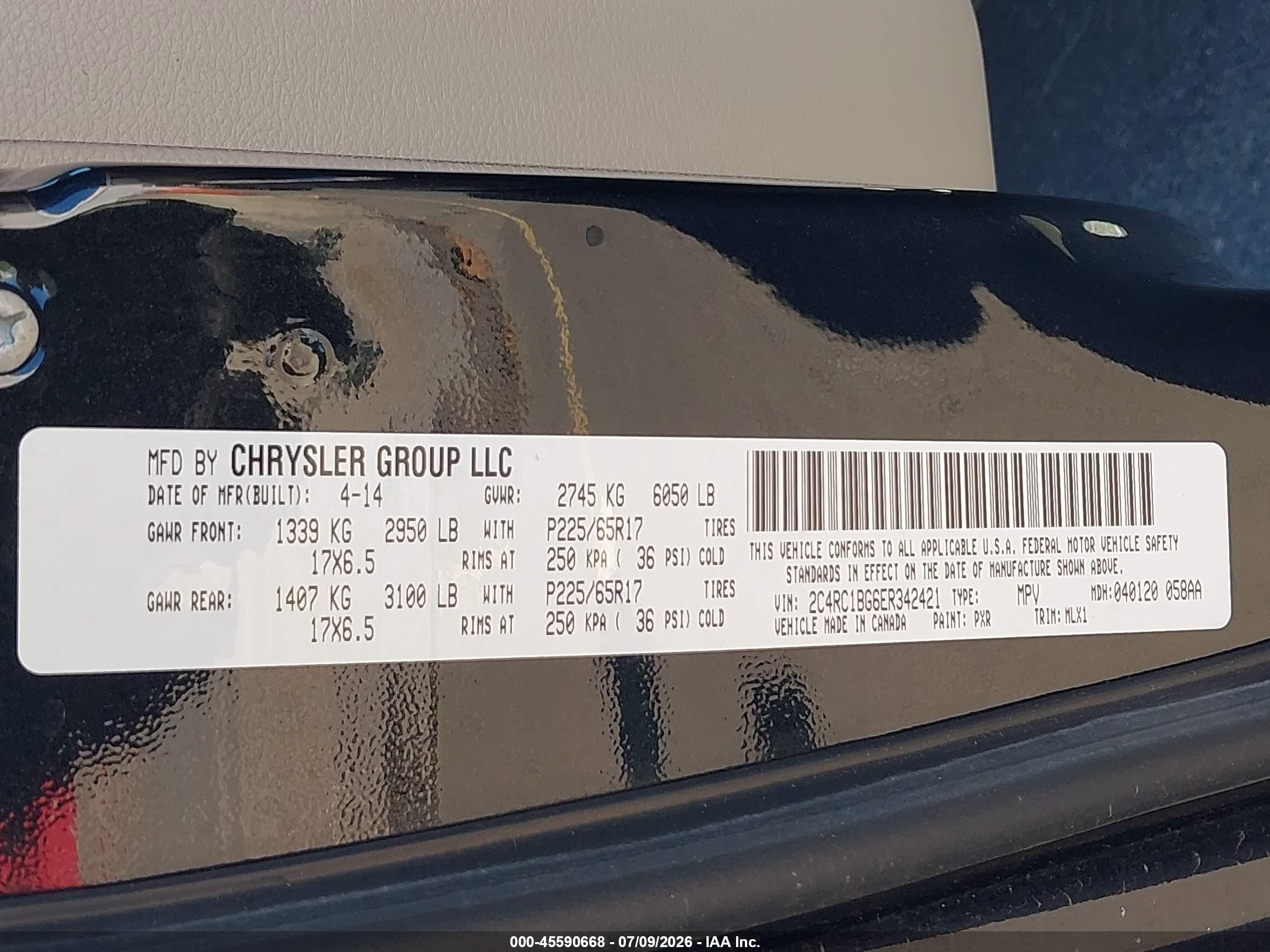 2014 Chrysler Town & Country Touring Black vin: 2C4RC1BG6ER342421