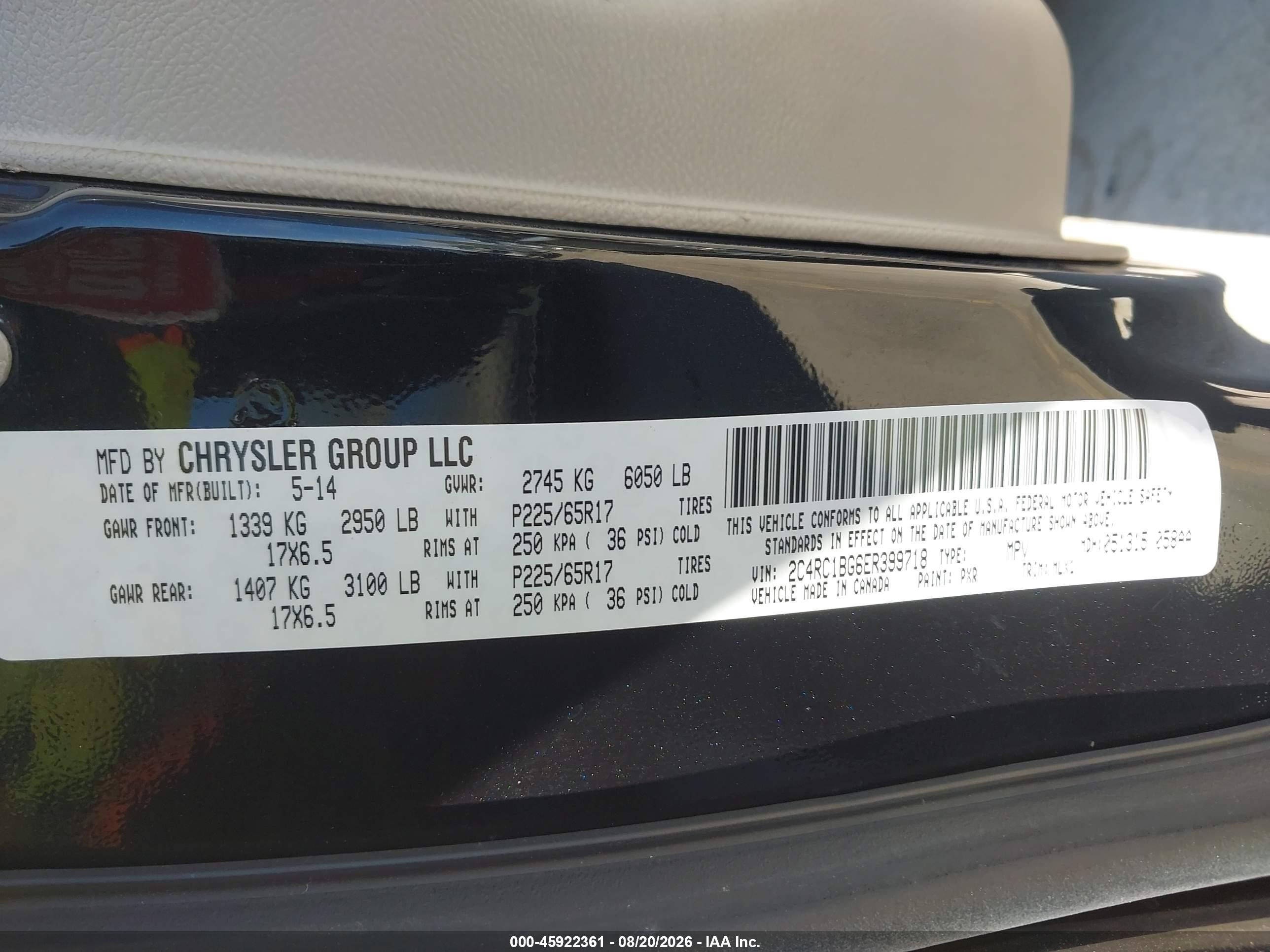 2014 Chrysler Town & Country Touring Black vin: 2C4RC1BG6ER399718