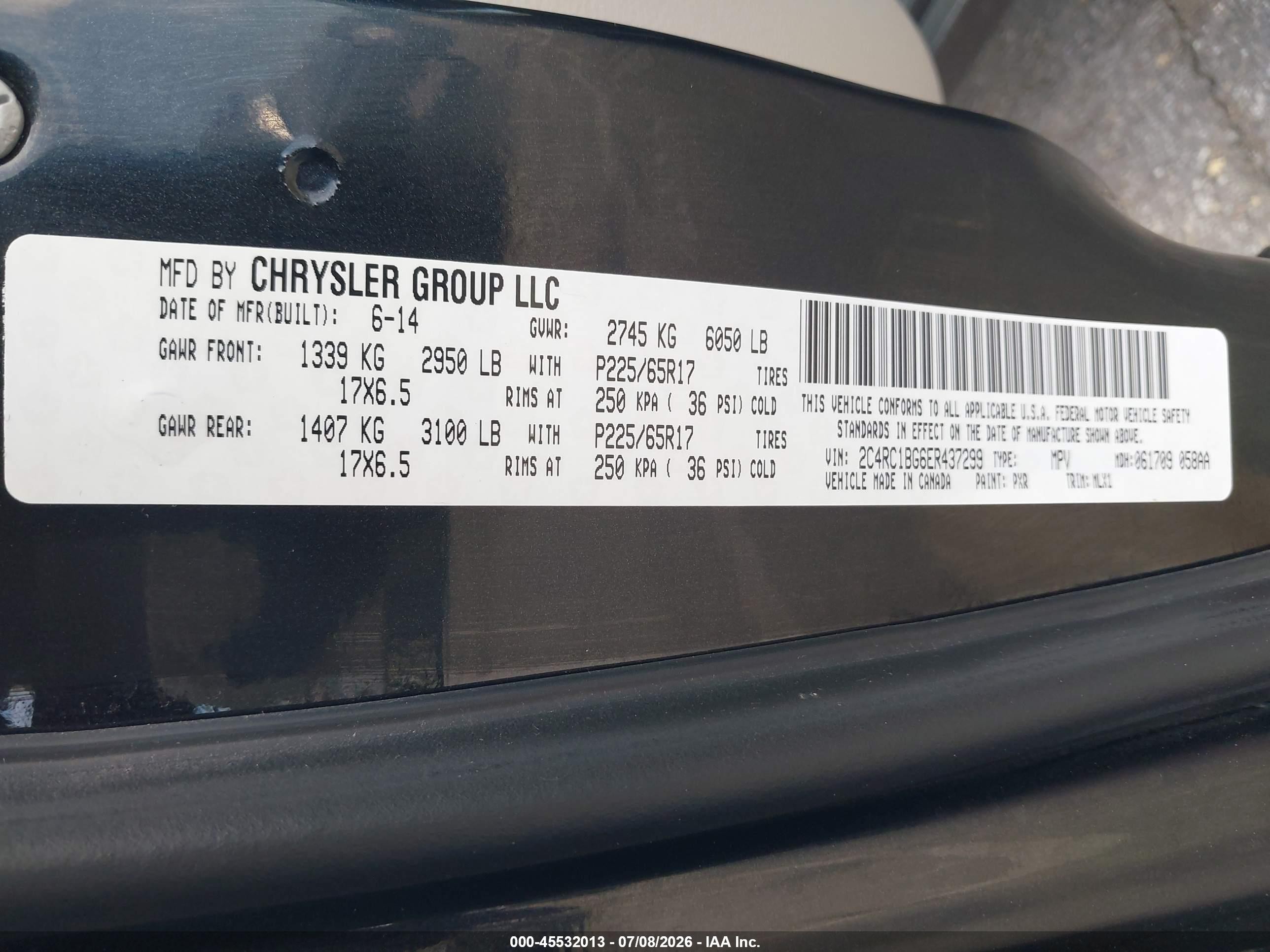 2014 Chrysler Town & Country Touring Black vin: 2C4RC1BG6ER437299